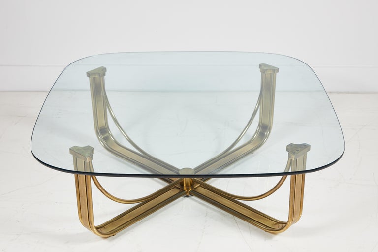 Brass Cocktail Table with a Floating Glass Top at 1stDibs
