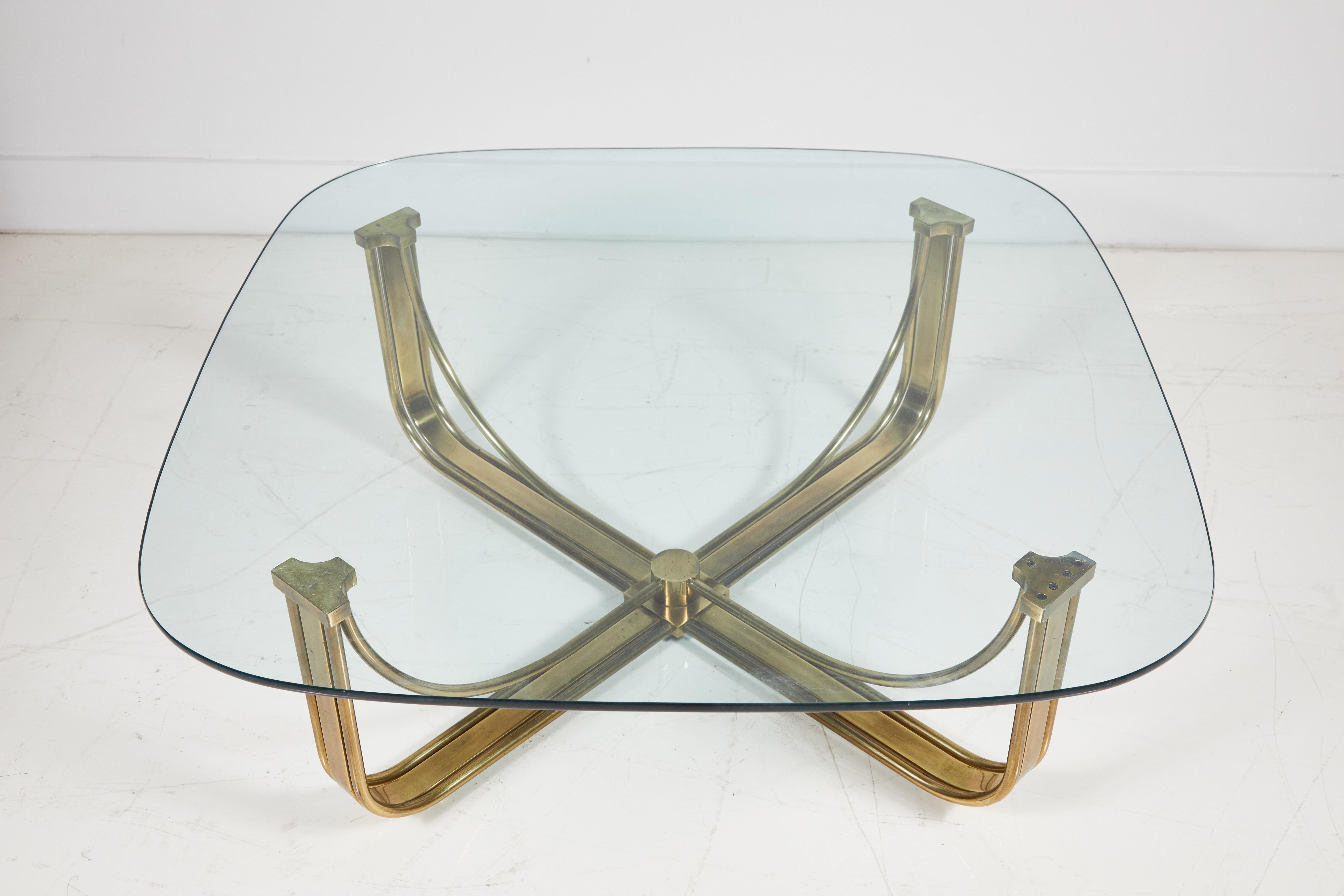 Brass Cocktail Table with a Floating Glass Top 2