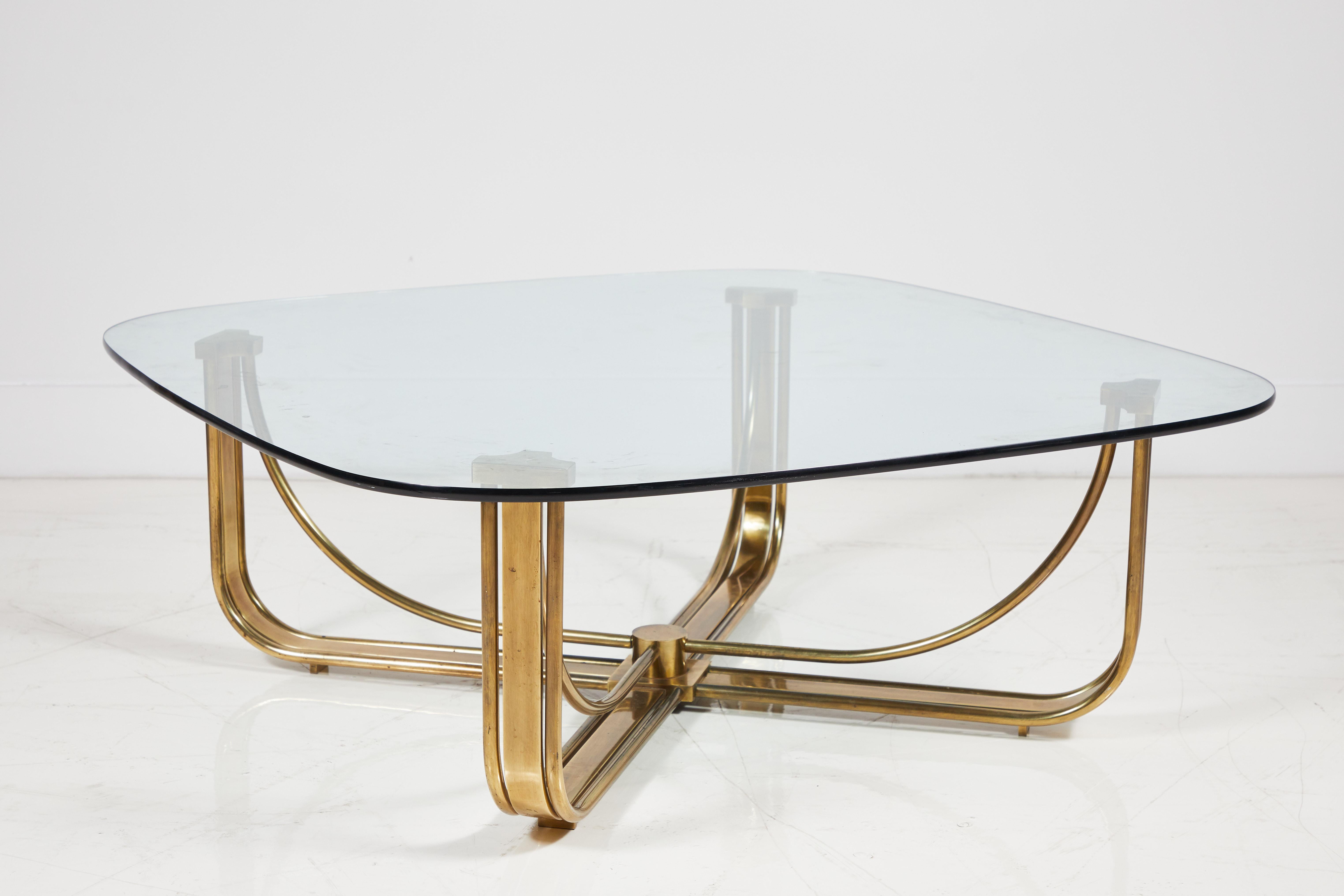 Brass Cocktail Table with a Floating Glass Top 3