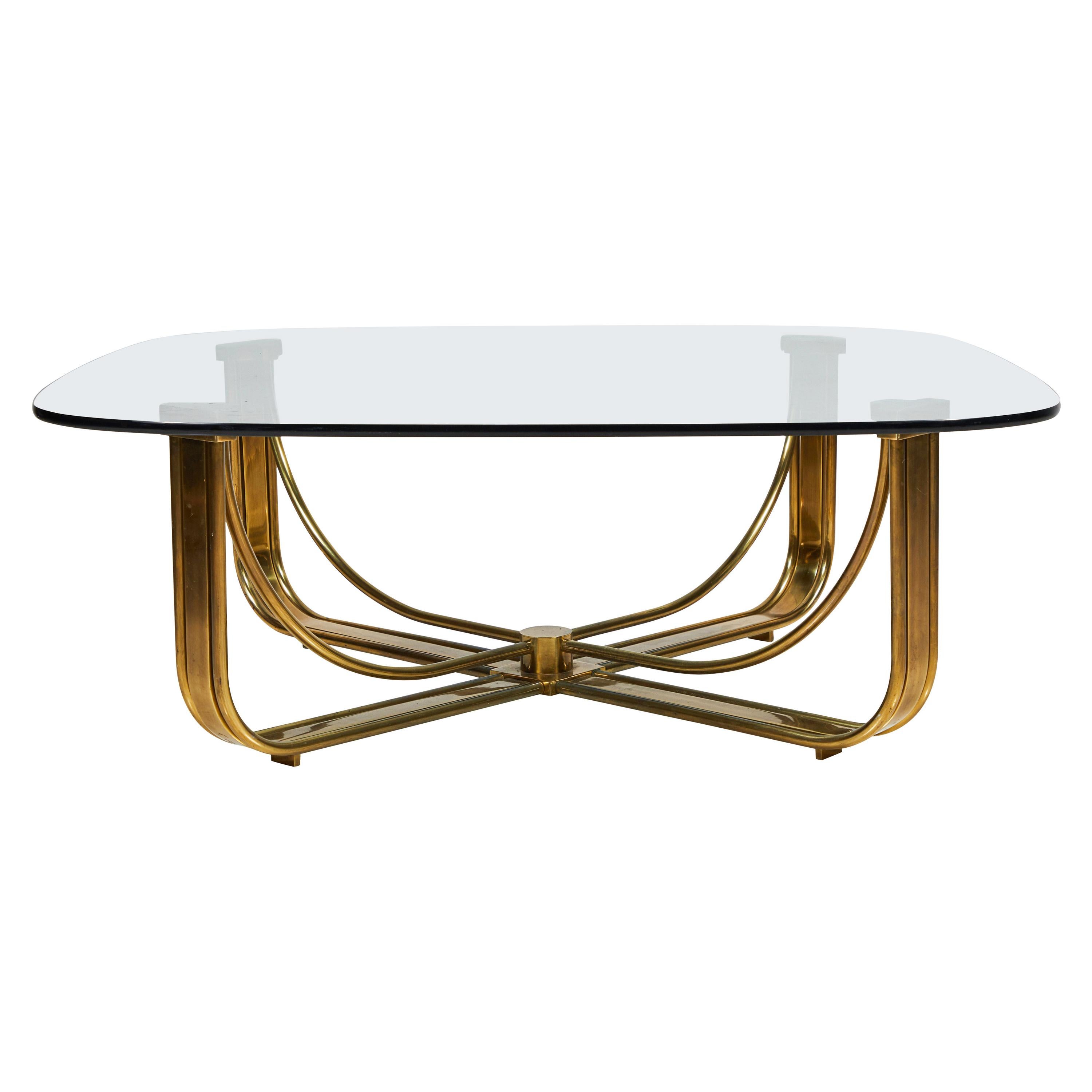Brass Cocktail Table with a Floating Glass Top