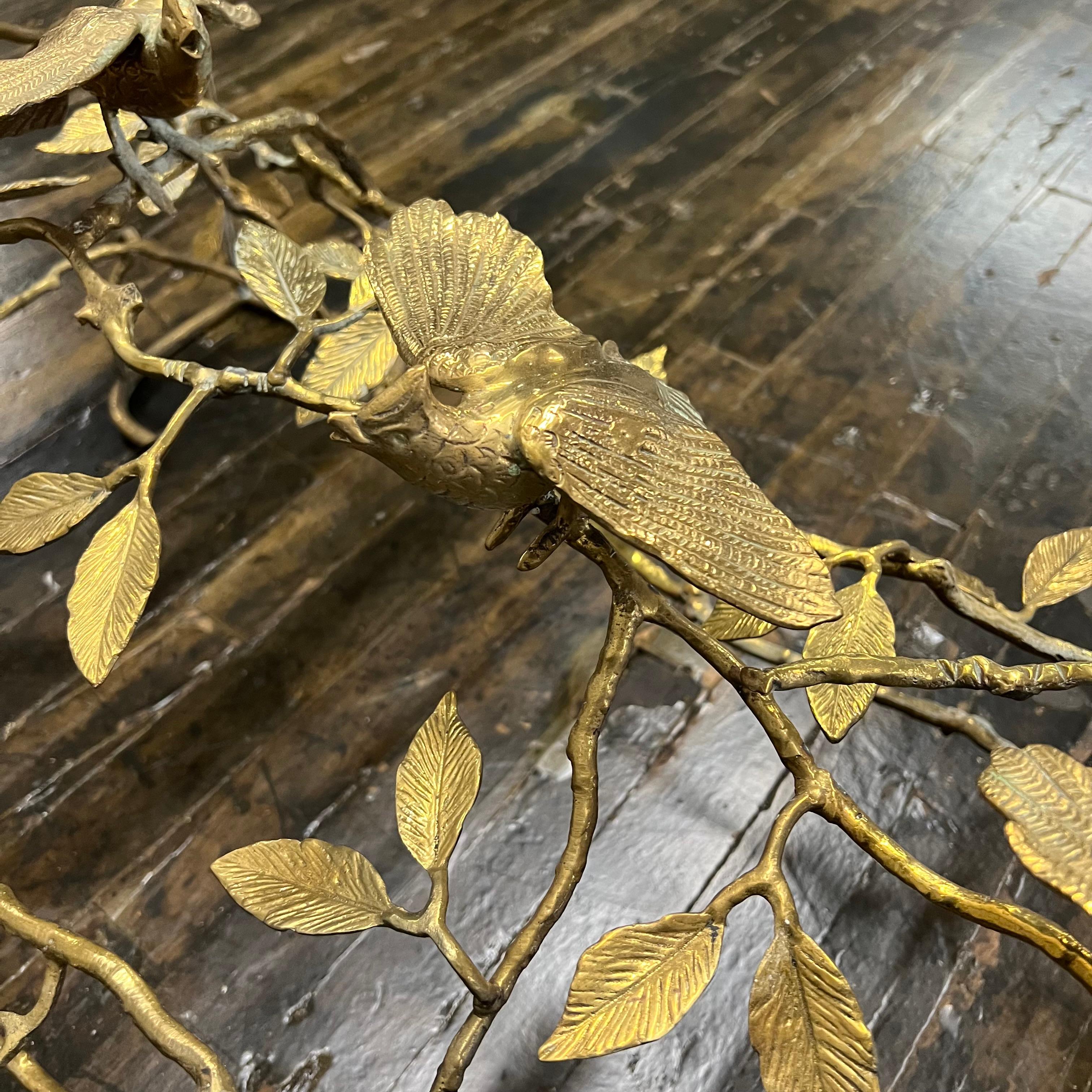 Italian Brass Coffee Table Base with Birds on Branches For Sale