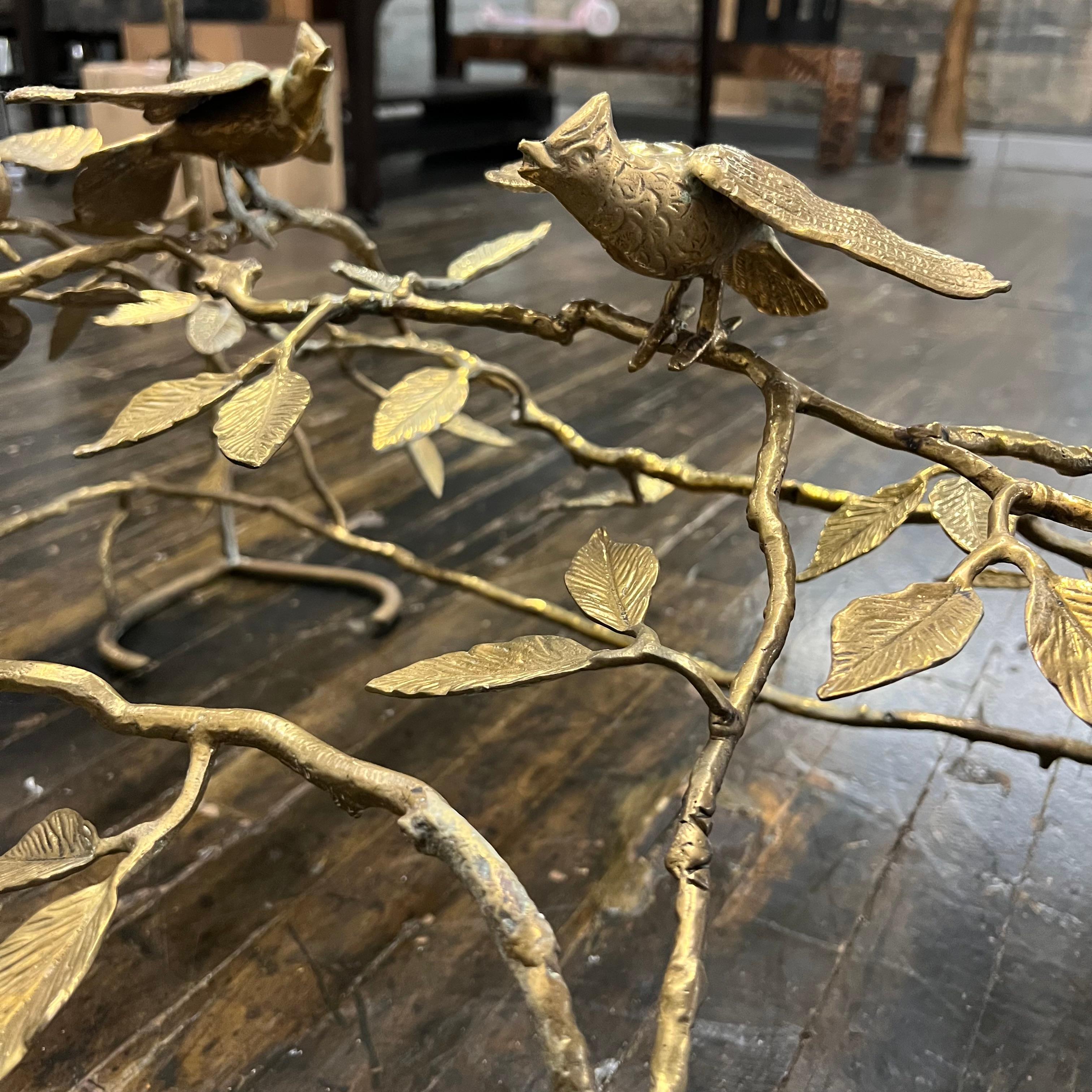 Polished Brass Coffee Table Base with Birds on Branches For Sale