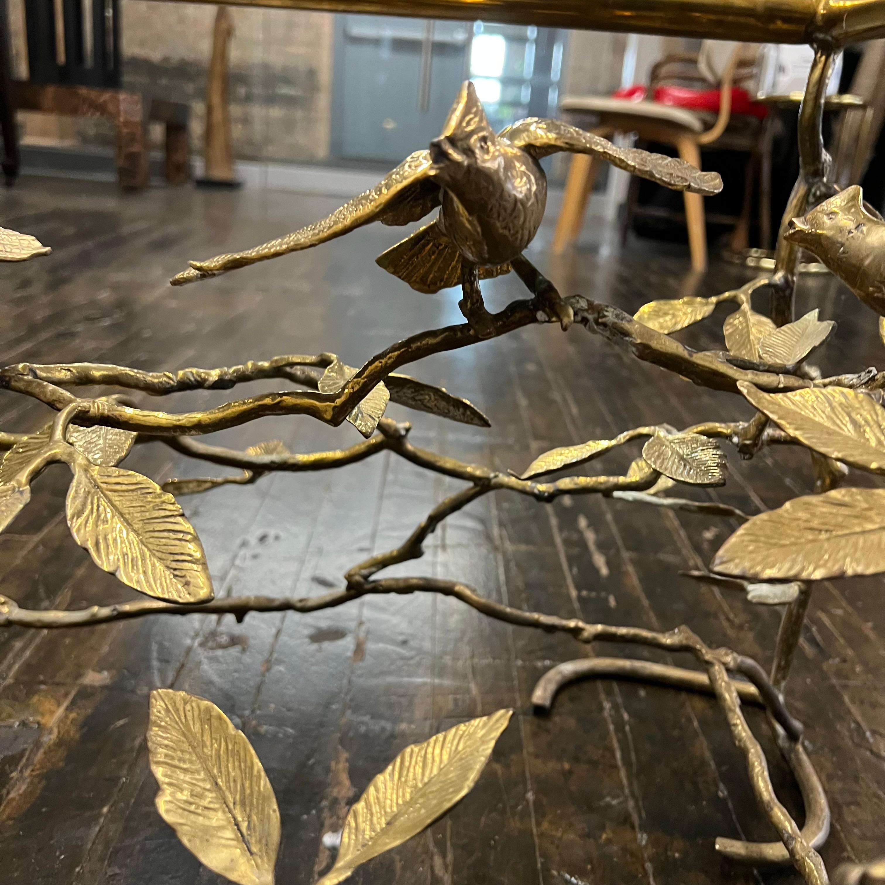 Brass Coffee Table Base with Birds on Branches In Good Condition For Sale In Chicago, IL