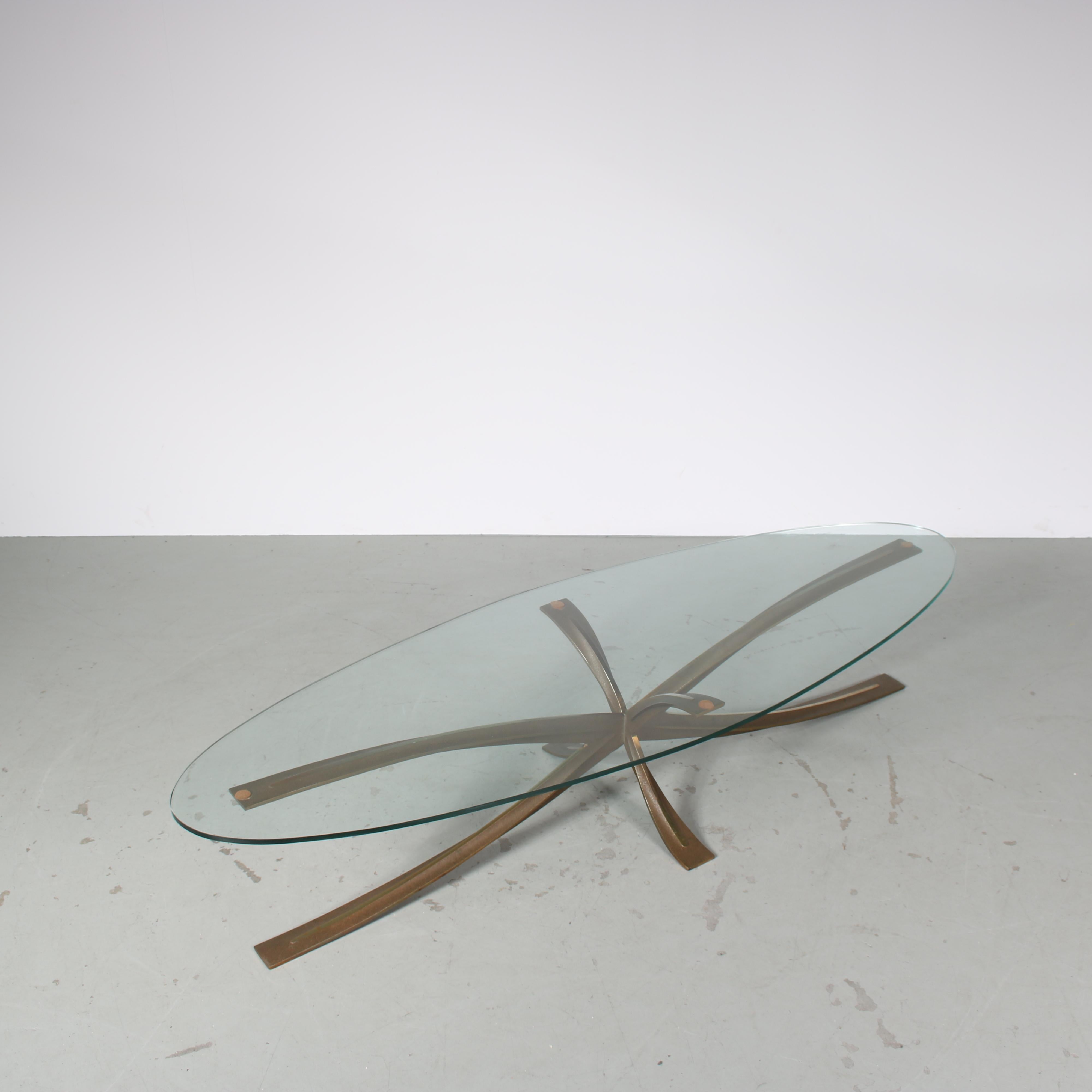 Mid-20th Century Brass Coffee Table by Michel Mangematin & Roger Bruny, France 1960 For Sale