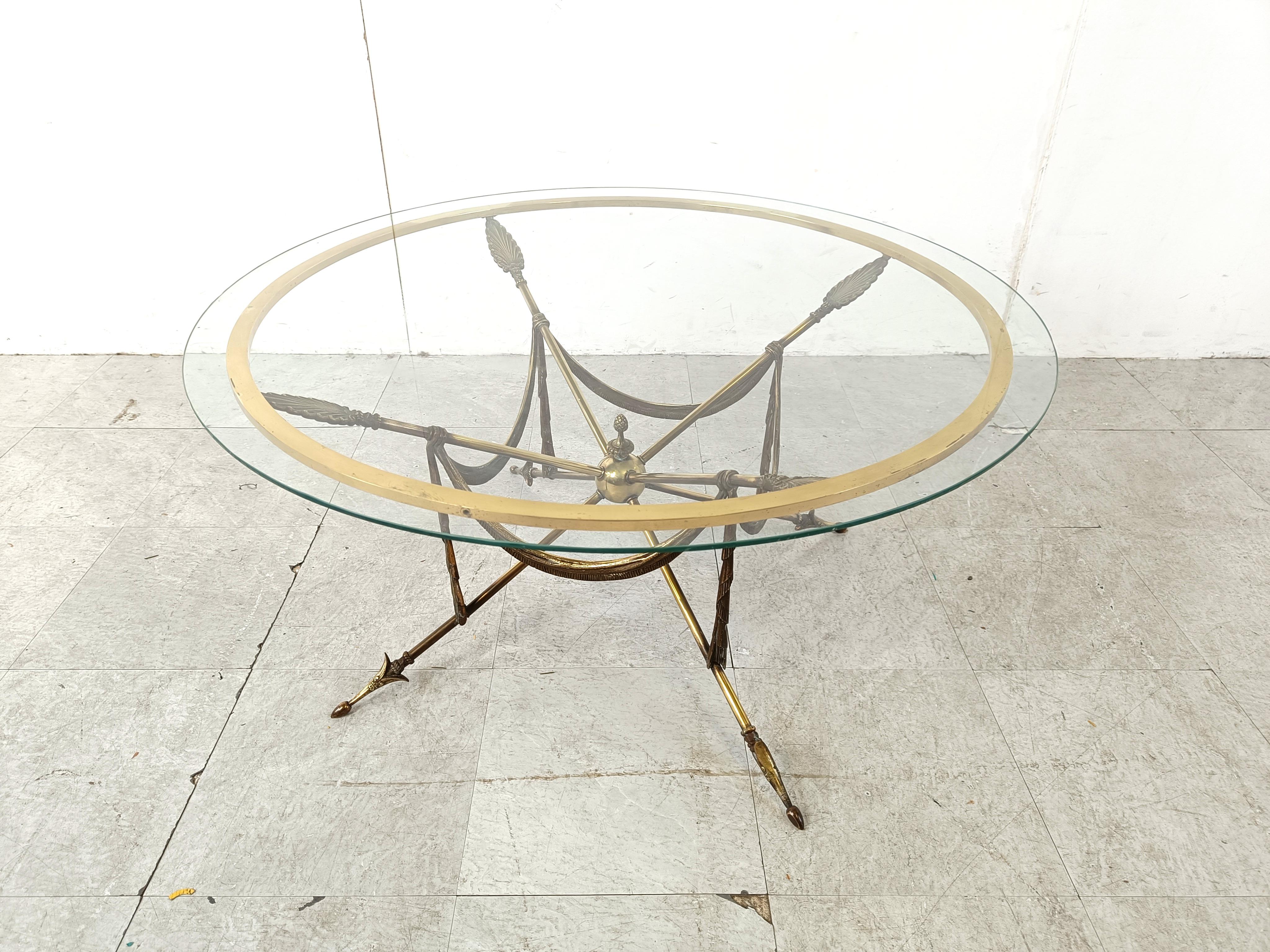 French Brass coffee table in the manner of Maison Jansen, 1970s For Sale