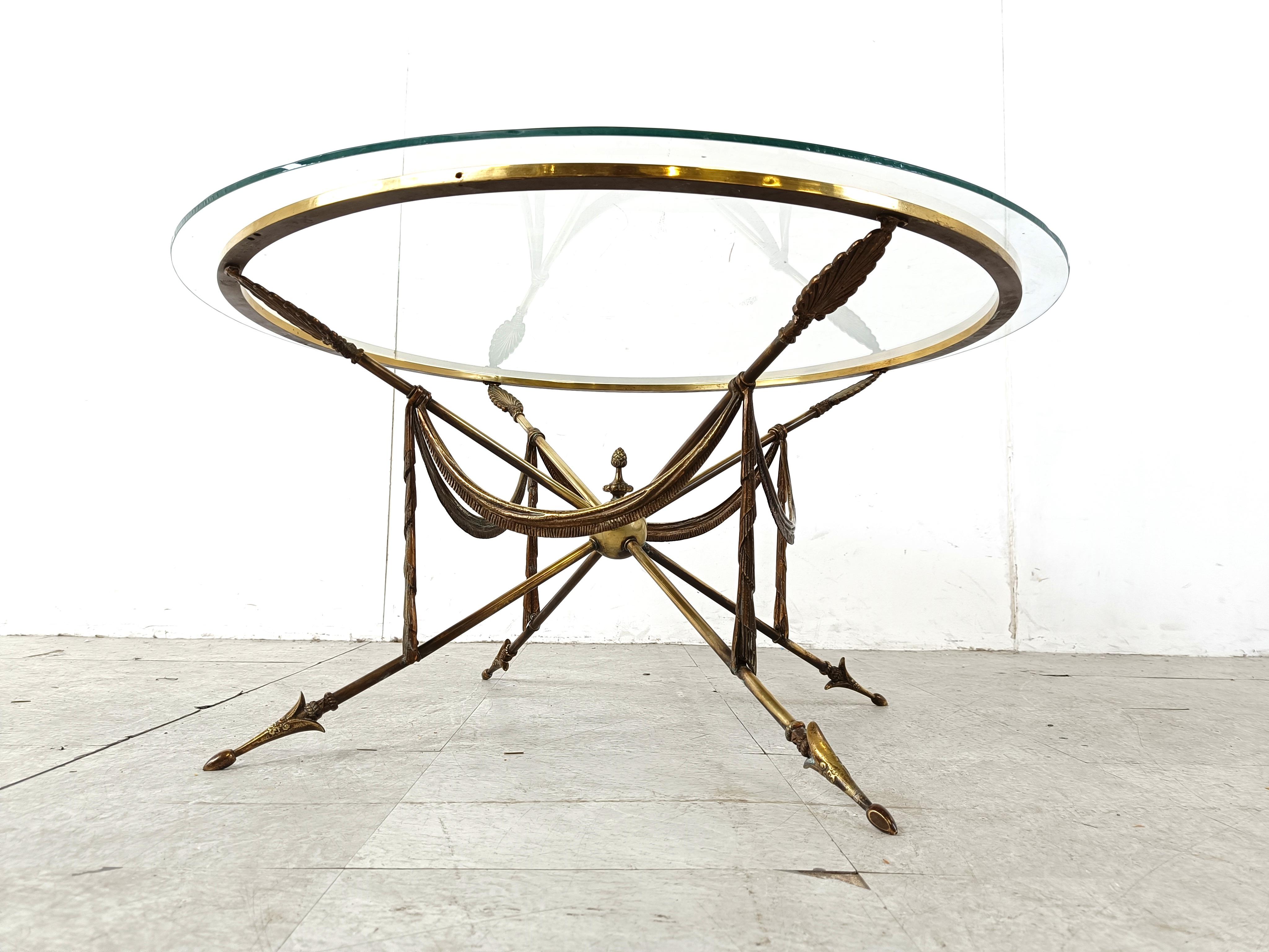 Late 20th Century Brass coffee table in the manner of Maison Jansen, 1970s For Sale