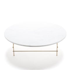 “Brass Coffee Table L” White Carrara Marble Minimalist Coffee Table