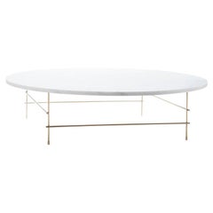 “Brass Coffee Table L” White Carrara Marble Minimalist Coffee Table