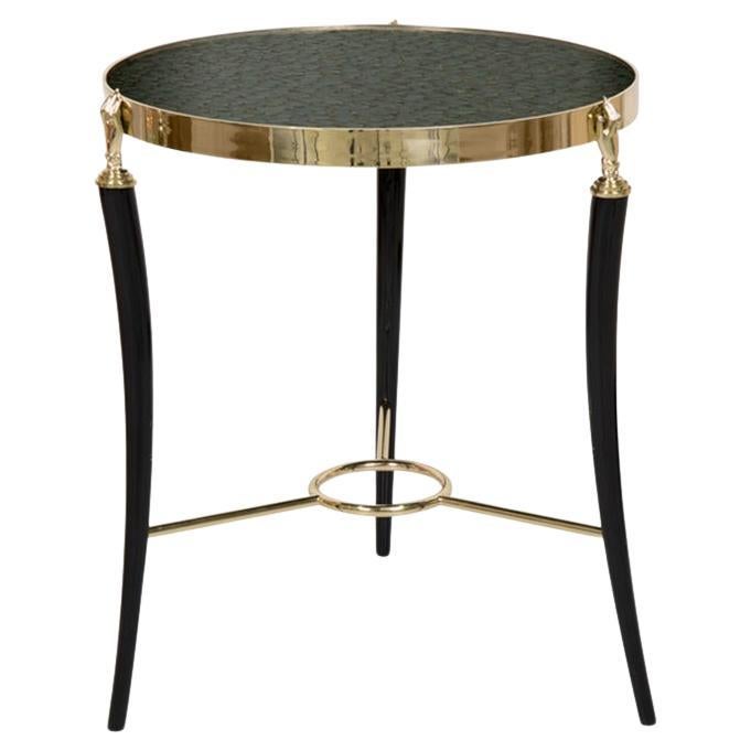 Brass Coffee Table or Side Table with Imitation Peacock Feathers "Bird"