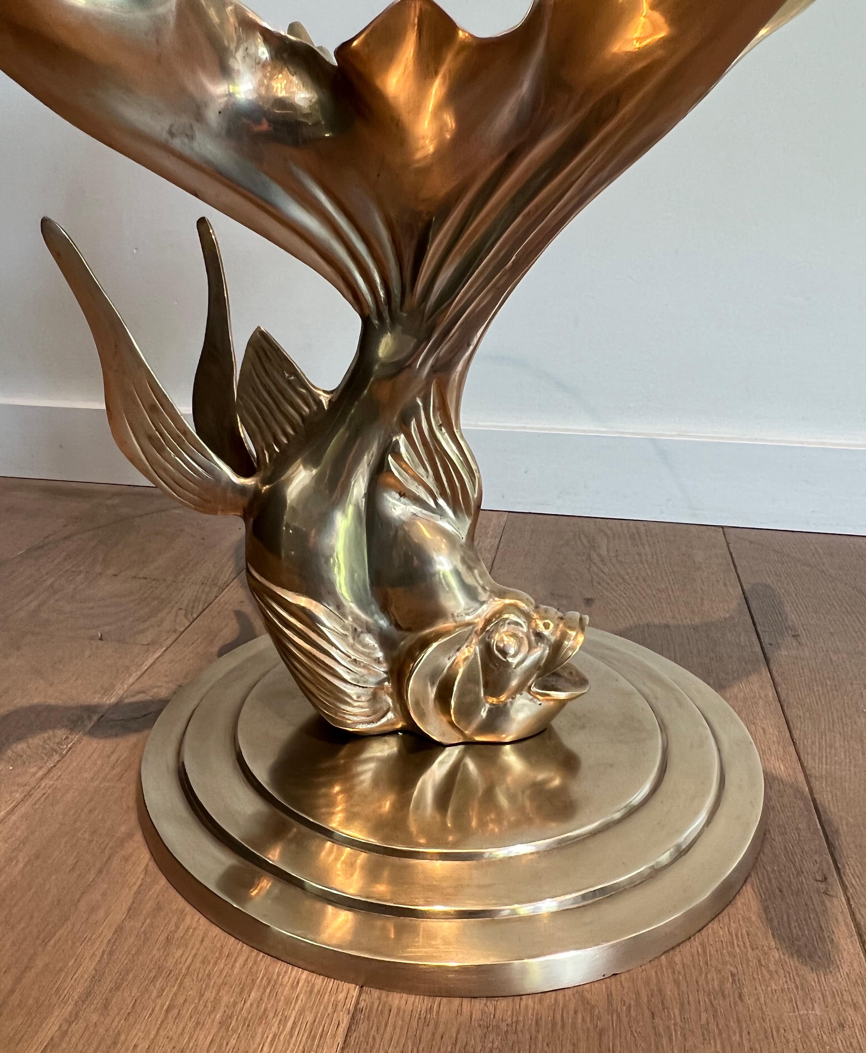 Brass Coffee Table representing a Fish In Good Condition For Sale In Marcq-en-Barœul, Hauts-de-France