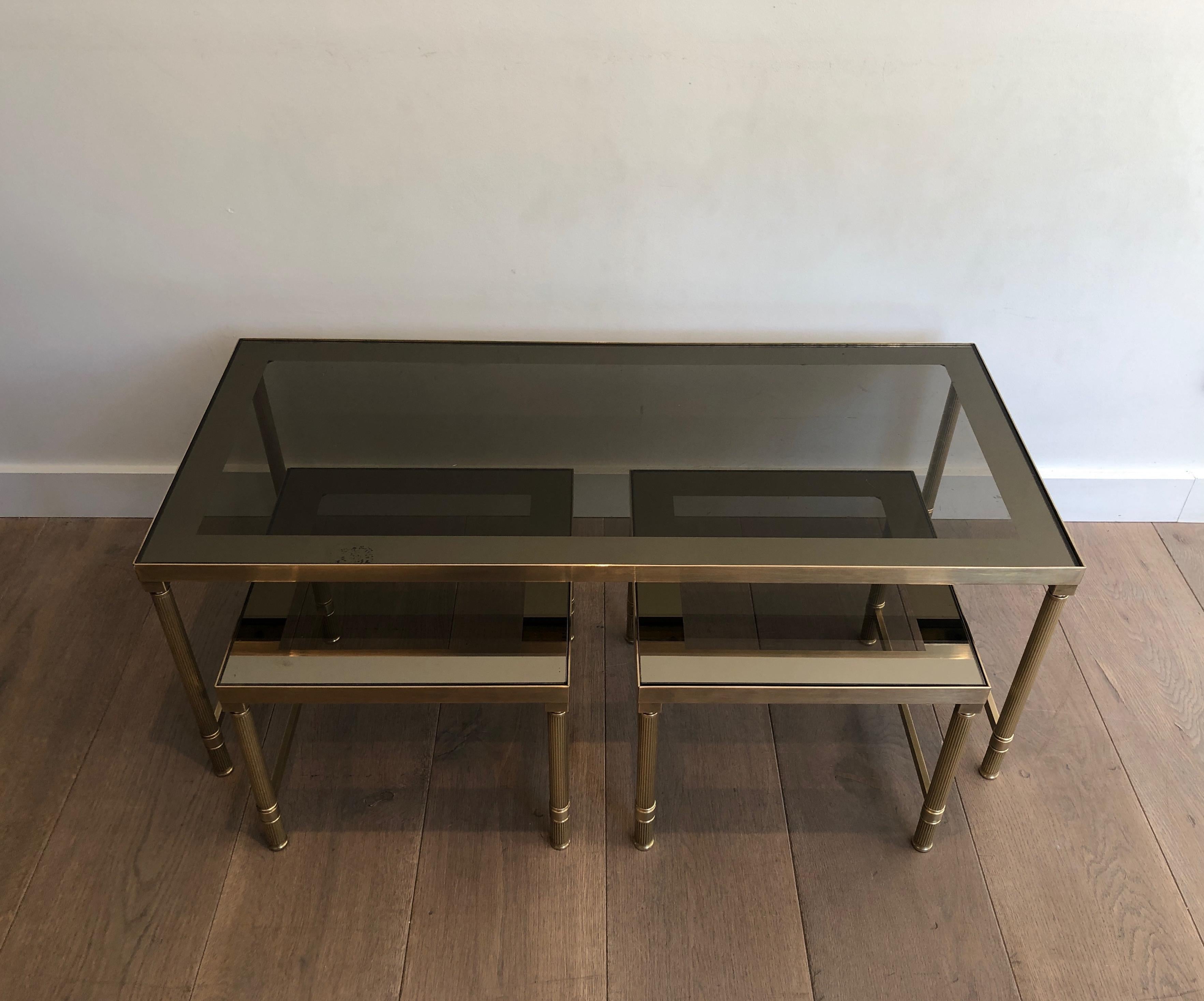Brass Coffee Table with 2 Nesting Tables That Can Be Used as Side Tables For Sale 5