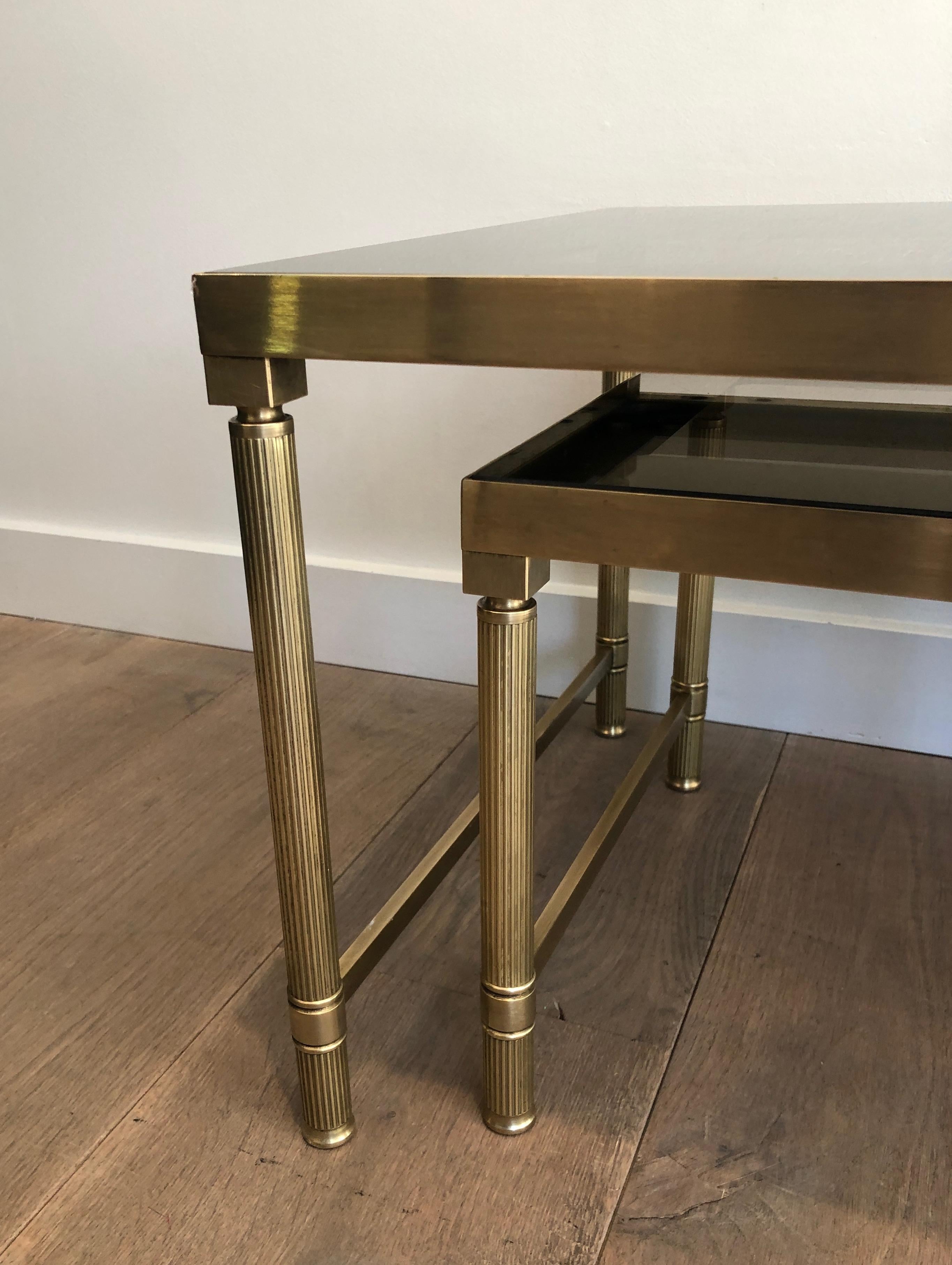 Brass Coffee Table with 2 Nesting Tables That Can Be Used as Side Tables For Sale 6