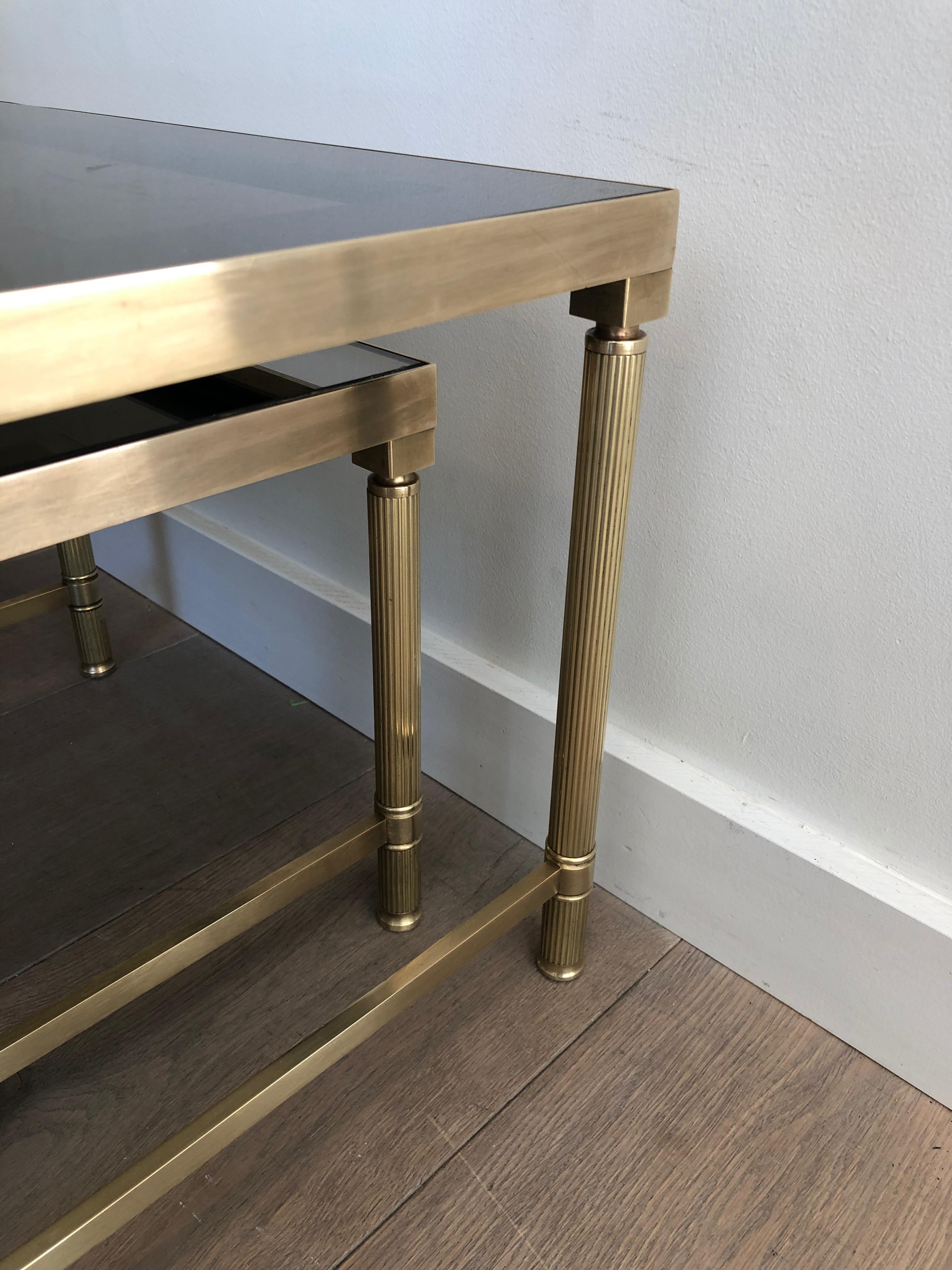 Brass Coffee Table with 2 Nesting Tables That Can Be Used as Side Tables For Sale 7