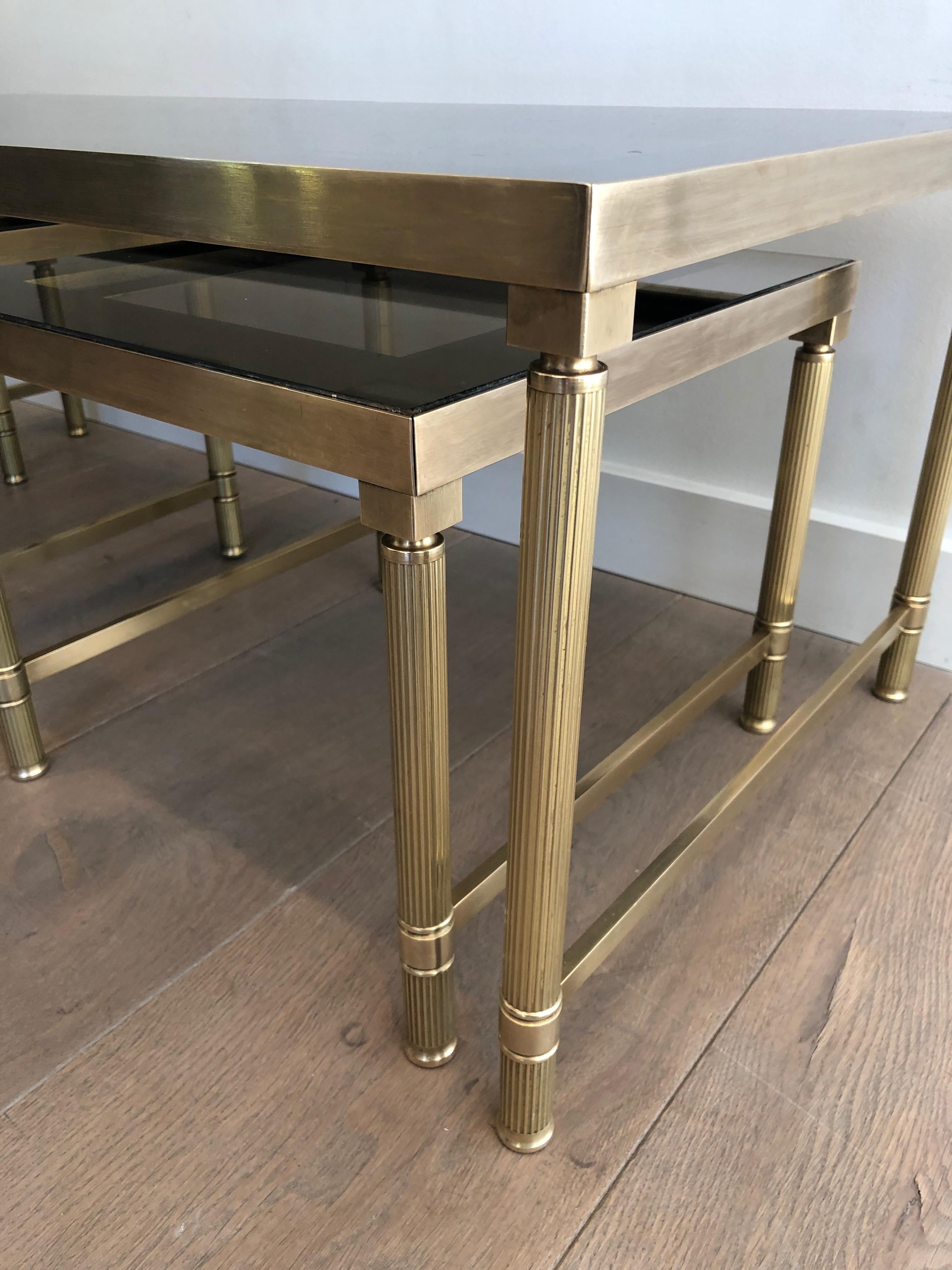 Brass Coffee Table with 2 Nesting Tables That Can Be Used as Side Tables For Sale 8