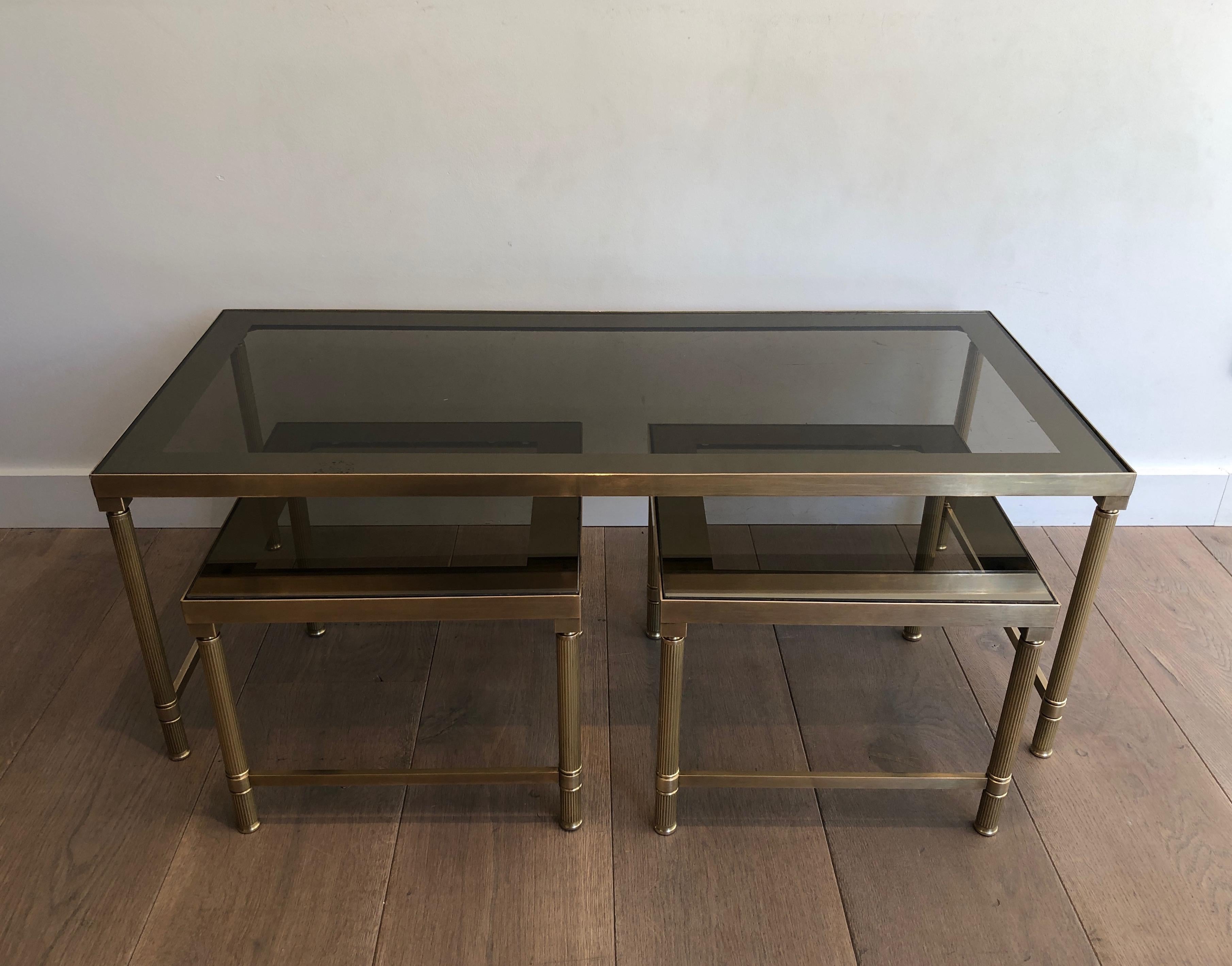 Brass Coffee Table with 2 Nesting Tables That Can Be Used as Side Tables For Sale 9