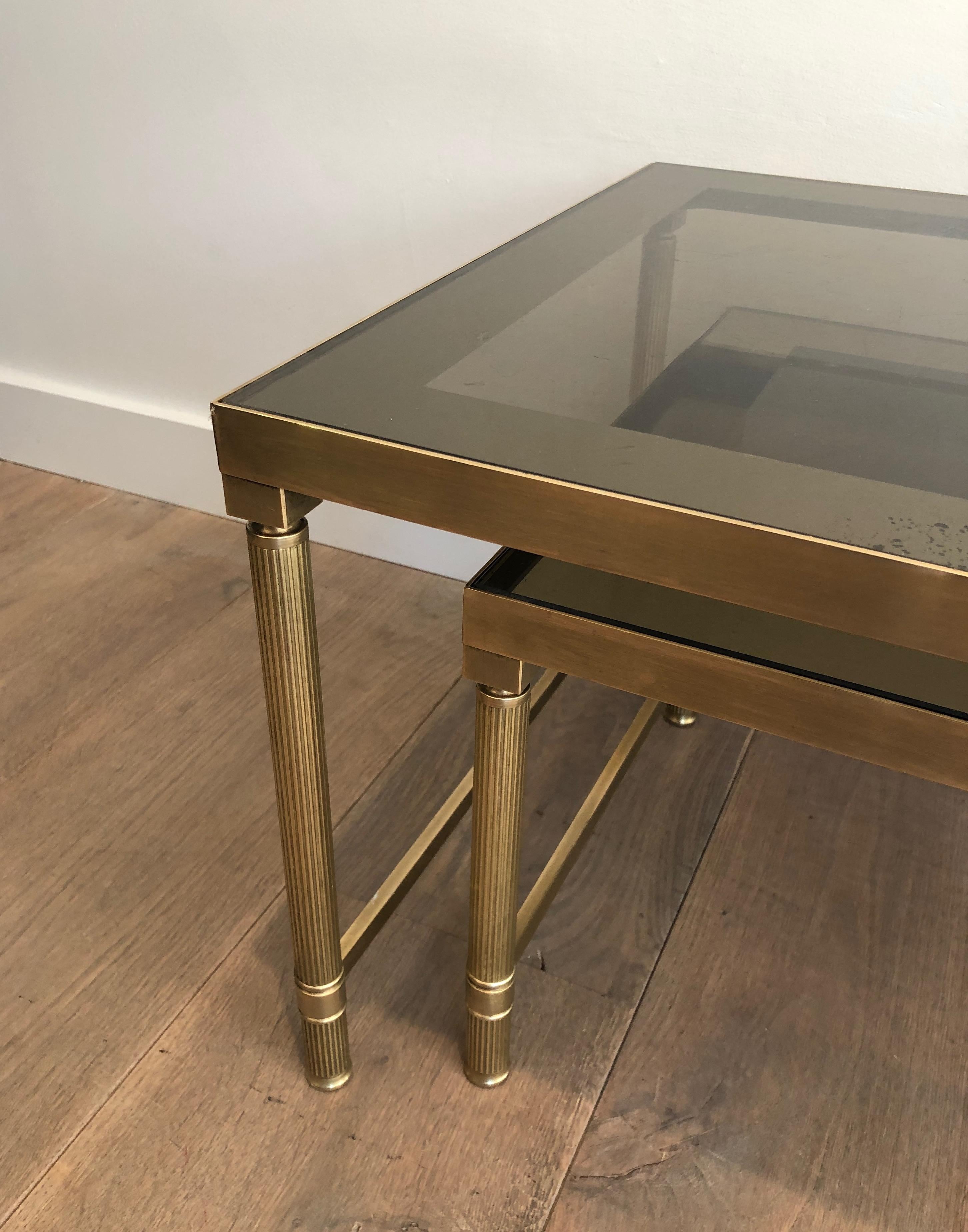 Late 20th Century Brass Coffee Table with 2 Nesting Tables That Can Be Used as Side Tables For Sale