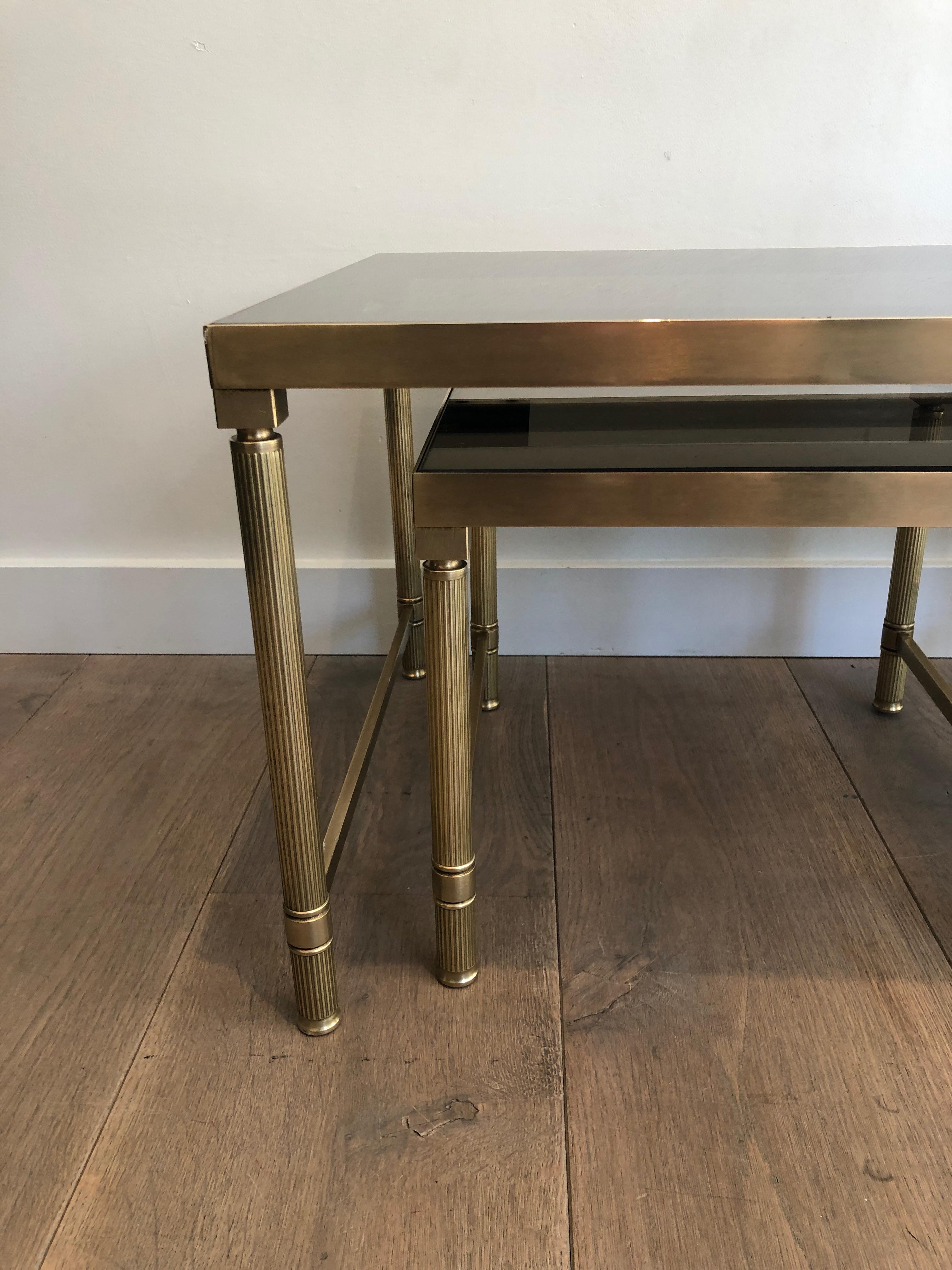 Brass Coffee Table with 2 Nesting Tables That Can Be Used as Side Tables For Sale 2