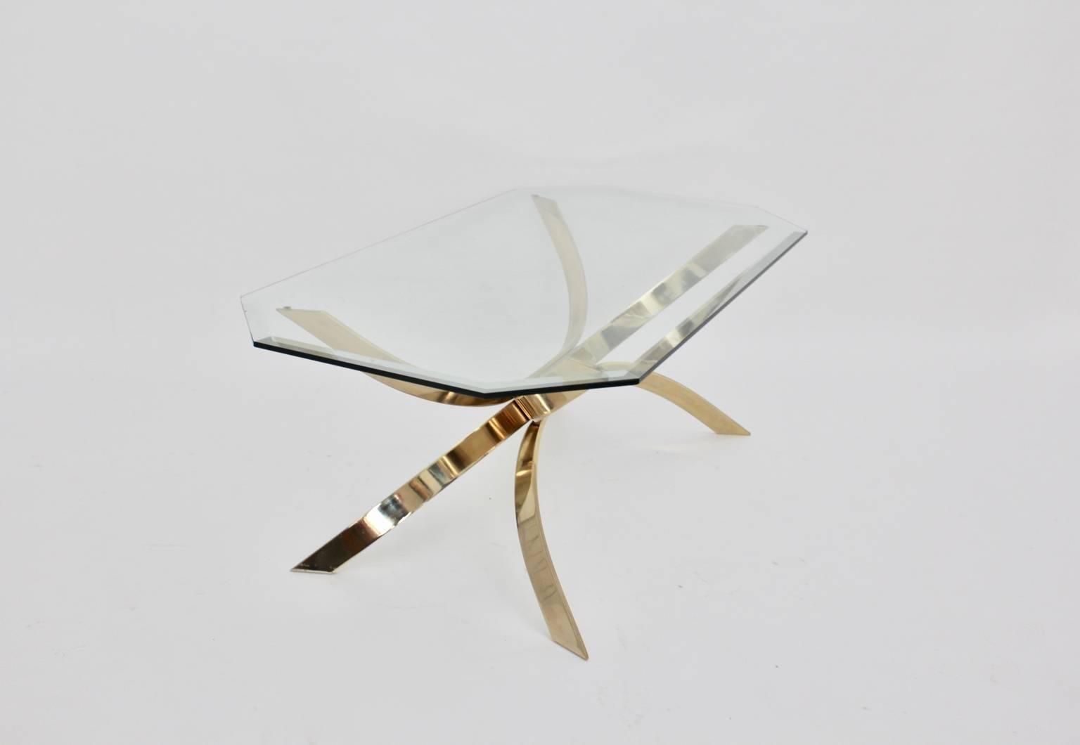 Modernist Vintage Brass Coffee Table with a Clear Glass Top, 1970s 4