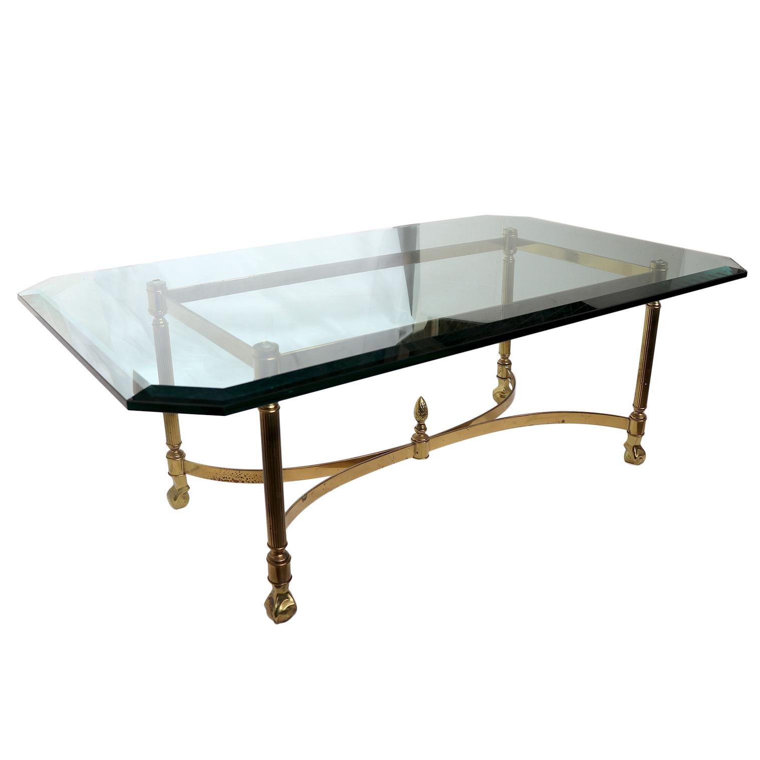 Brass Coffee Table with a Glass Top For Sale 6