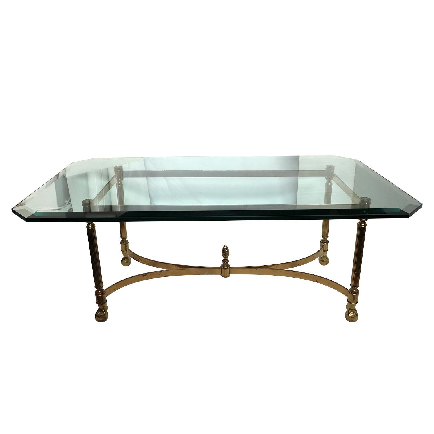 Brass Coffee Table with a Glass Top In Good Condition For Sale In San Francisco, CA