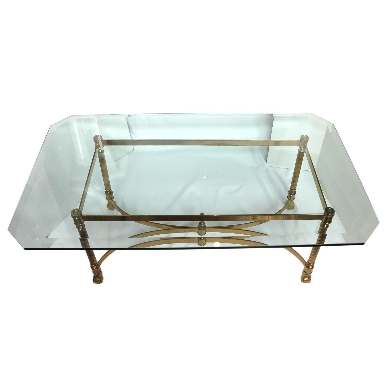 20th Century Brass Coffee Table with a Glass Top For Sale