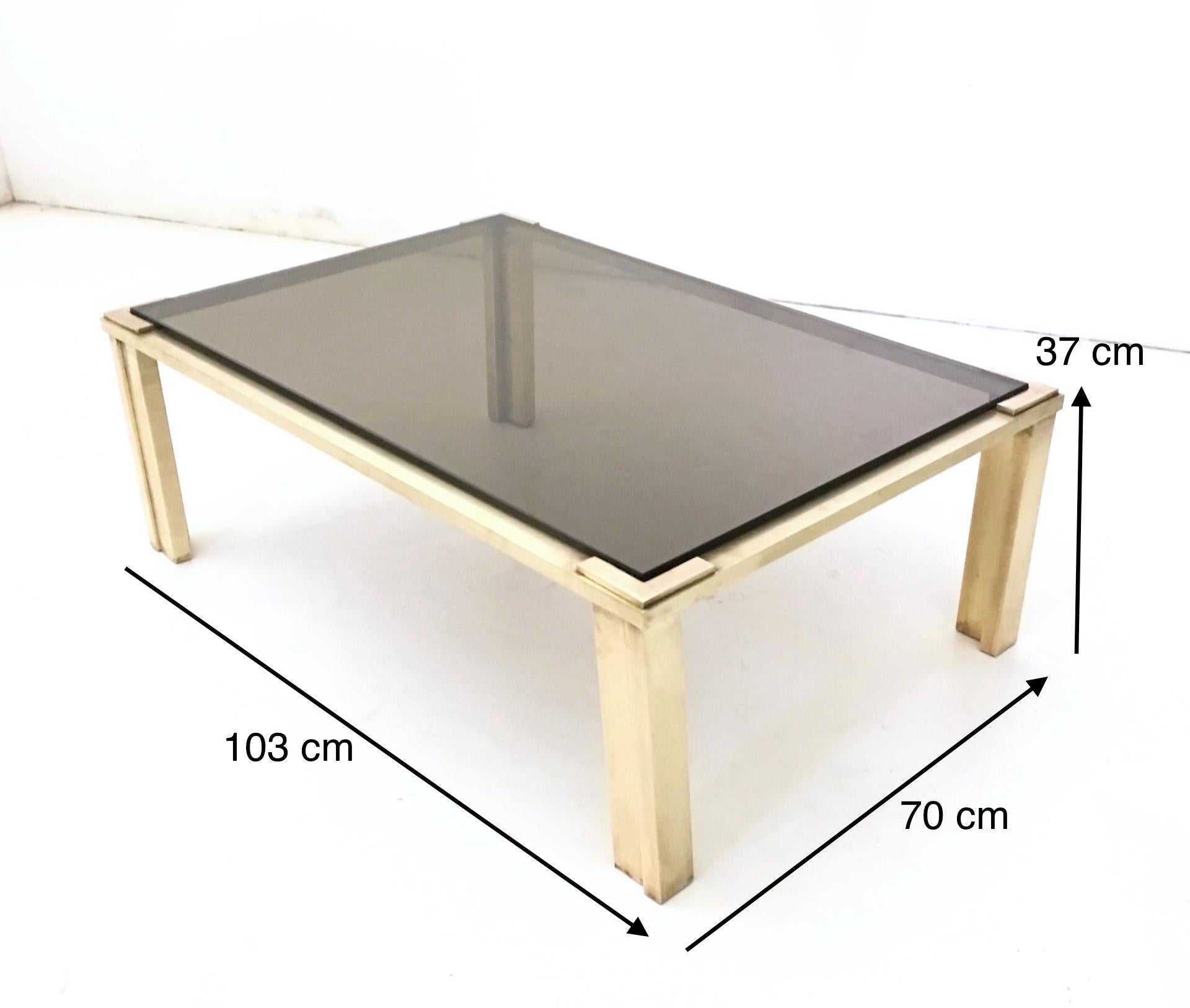 Brass Coffee Table with a Smoked Glass Top, Italy, 1970s In Excellent Condition In Bresso, Lombardy