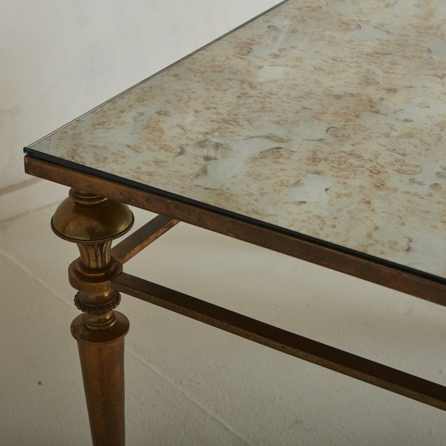 Mid-20th Century Brass Coffee Table with Antiqued Mirror Top, France 1960s
