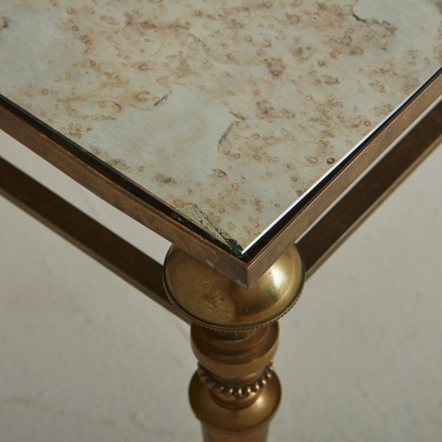 Brass Coffee Table with Antiqued Mirror Top, France 1960s 1