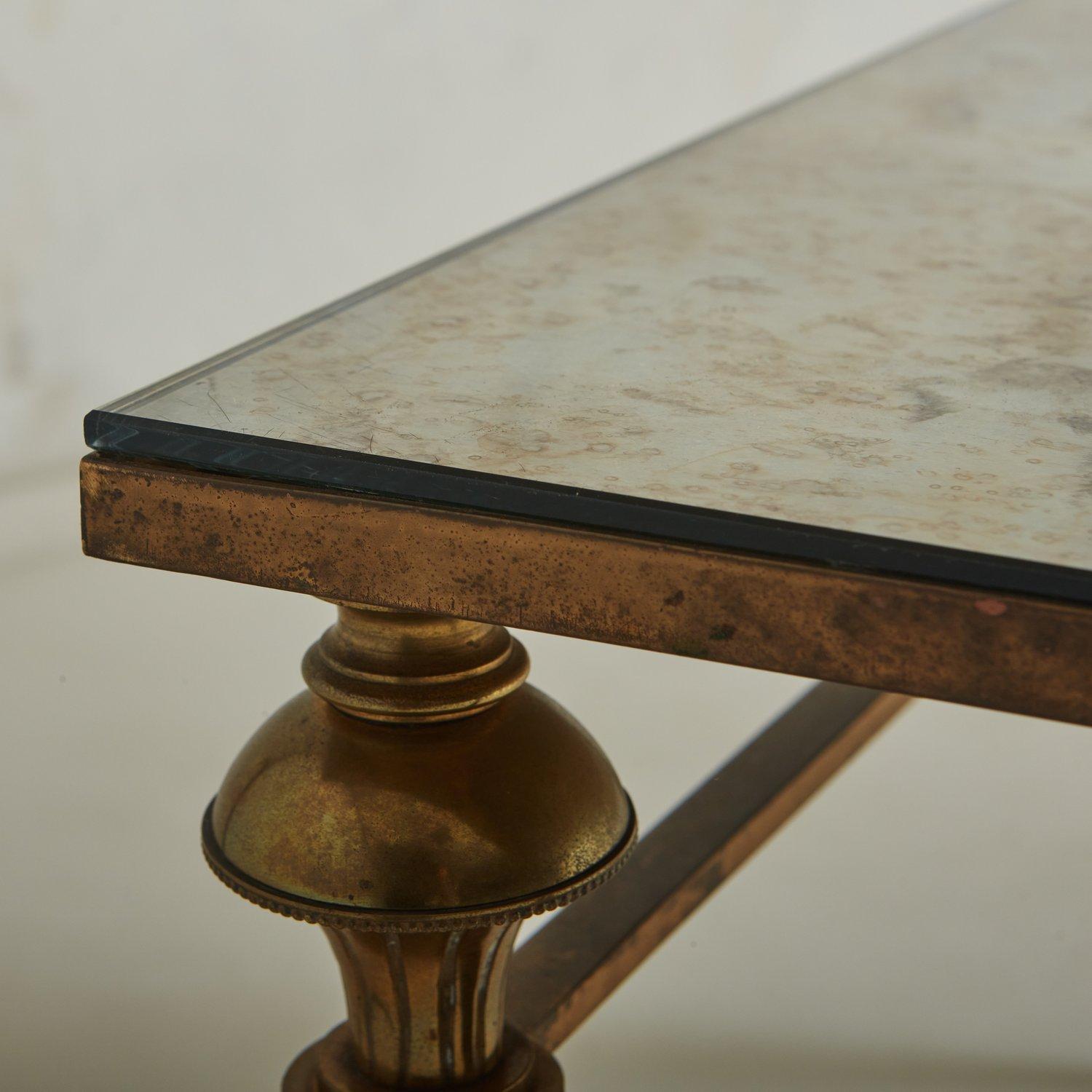 Brass Coffee Table with Antiqued Mirror Top, France 1960s 2