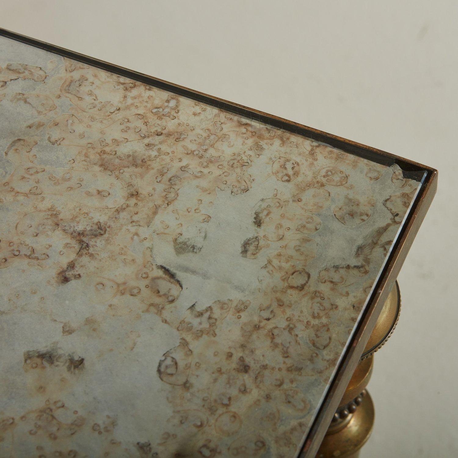 Brass Coffee Table with Antiqued Mirror Top, France 1960s 3