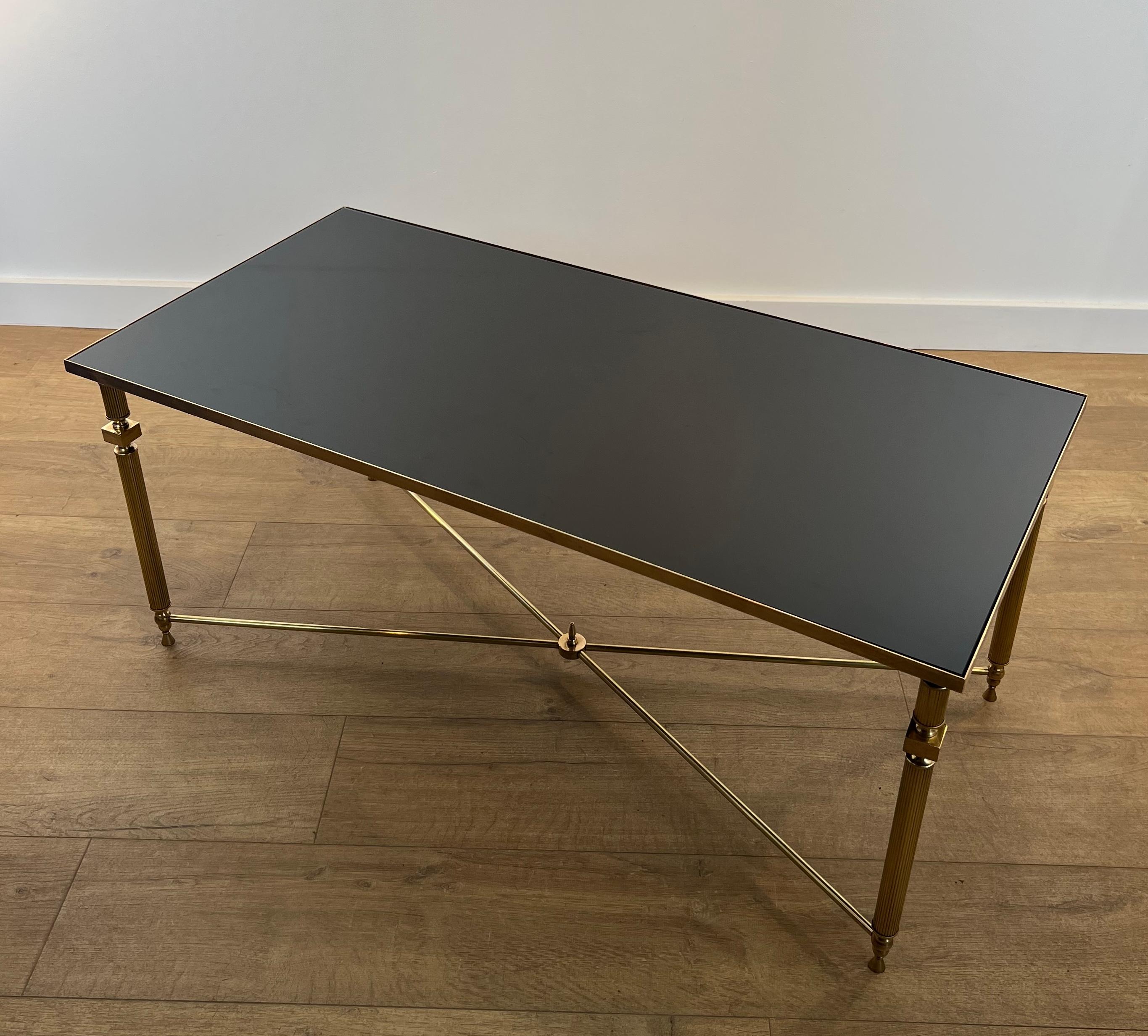 Brass Coffee Table with Black Lacquered Glass Top in the Style of Maison Jansen 6