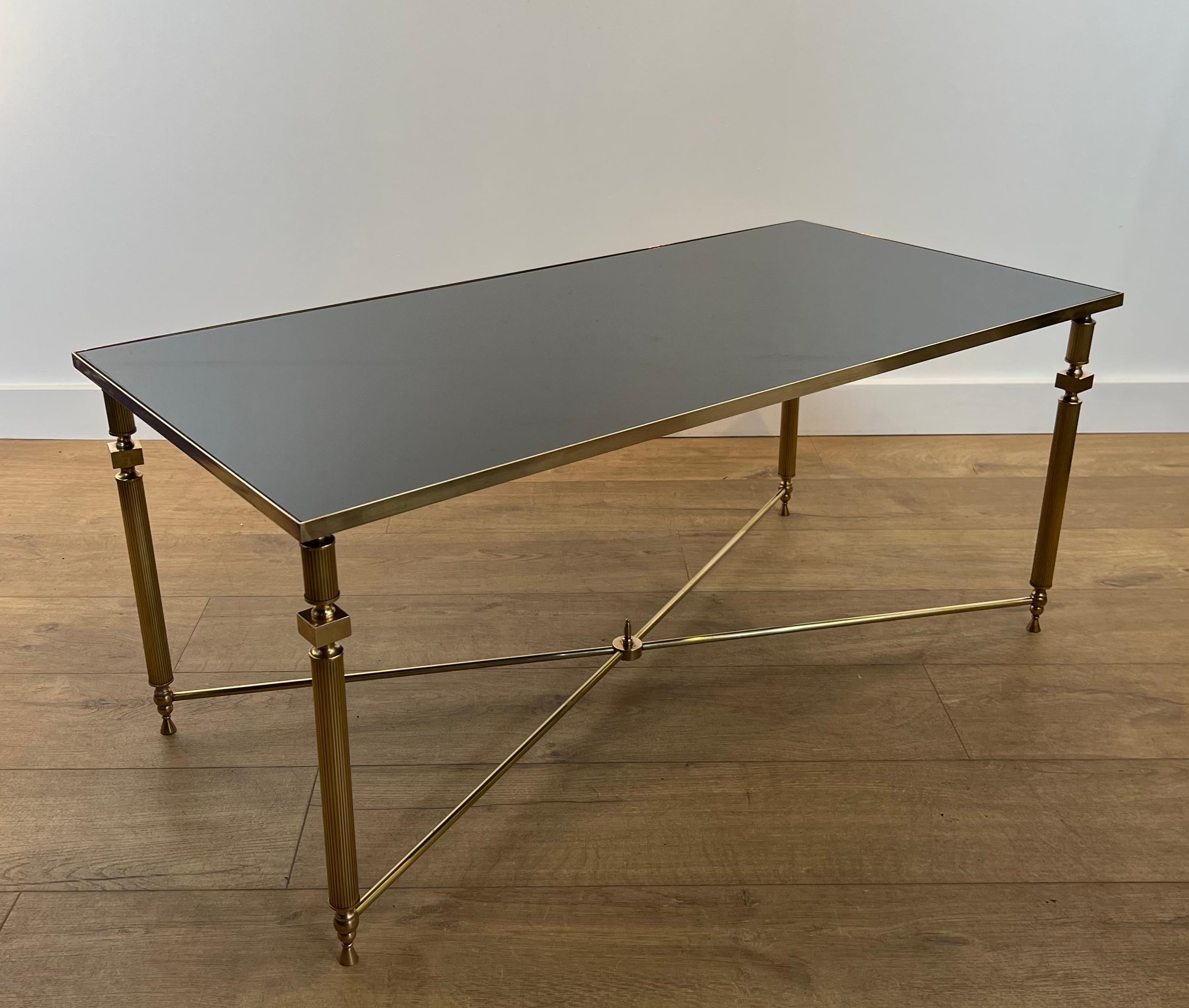 Brass Coffee Table with Black Lacquered Glass Top in the Style of Maison Jansen 7