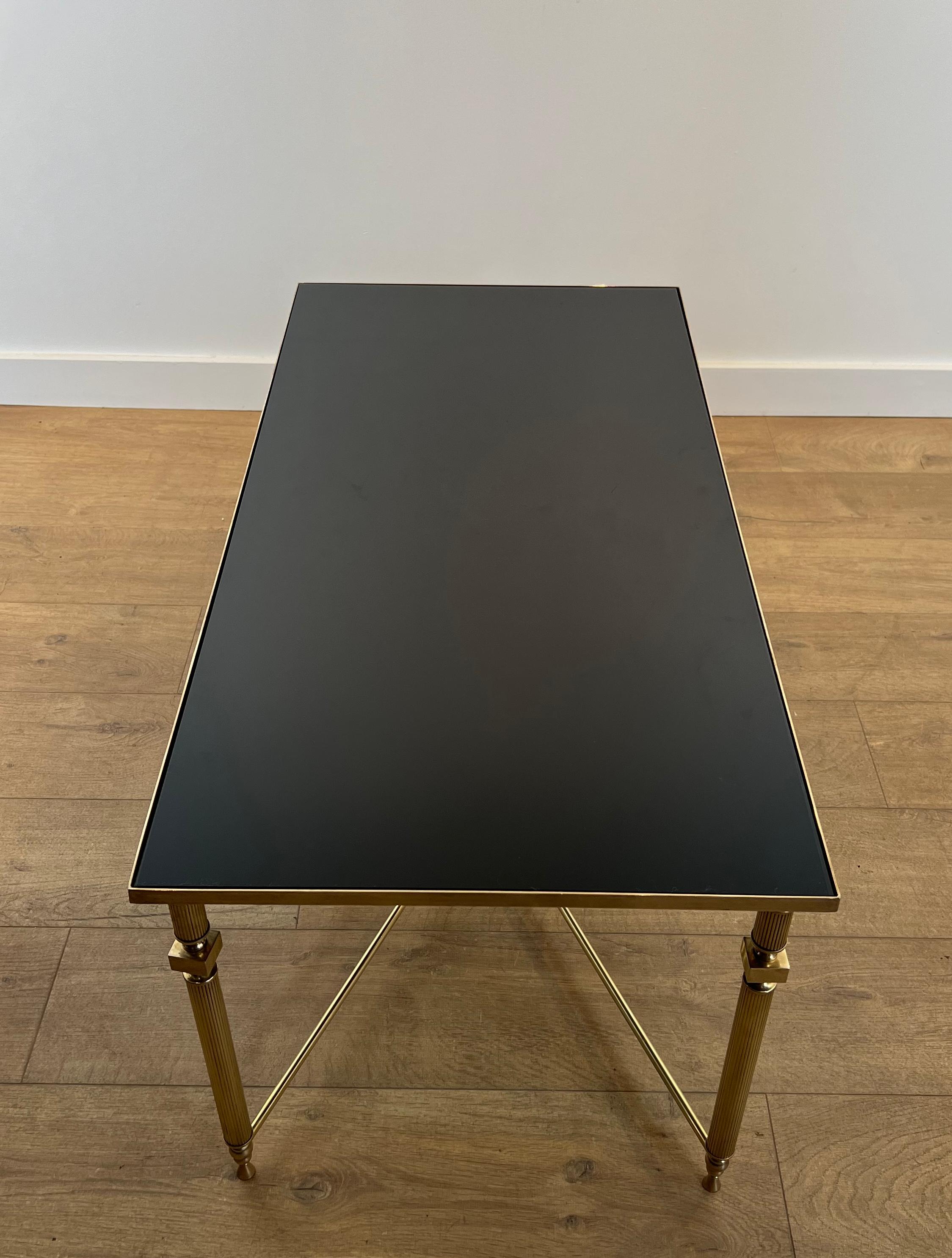 Brass Coffee Table with Black Lacquered Glass Top in the Style of Maison Jansen 8