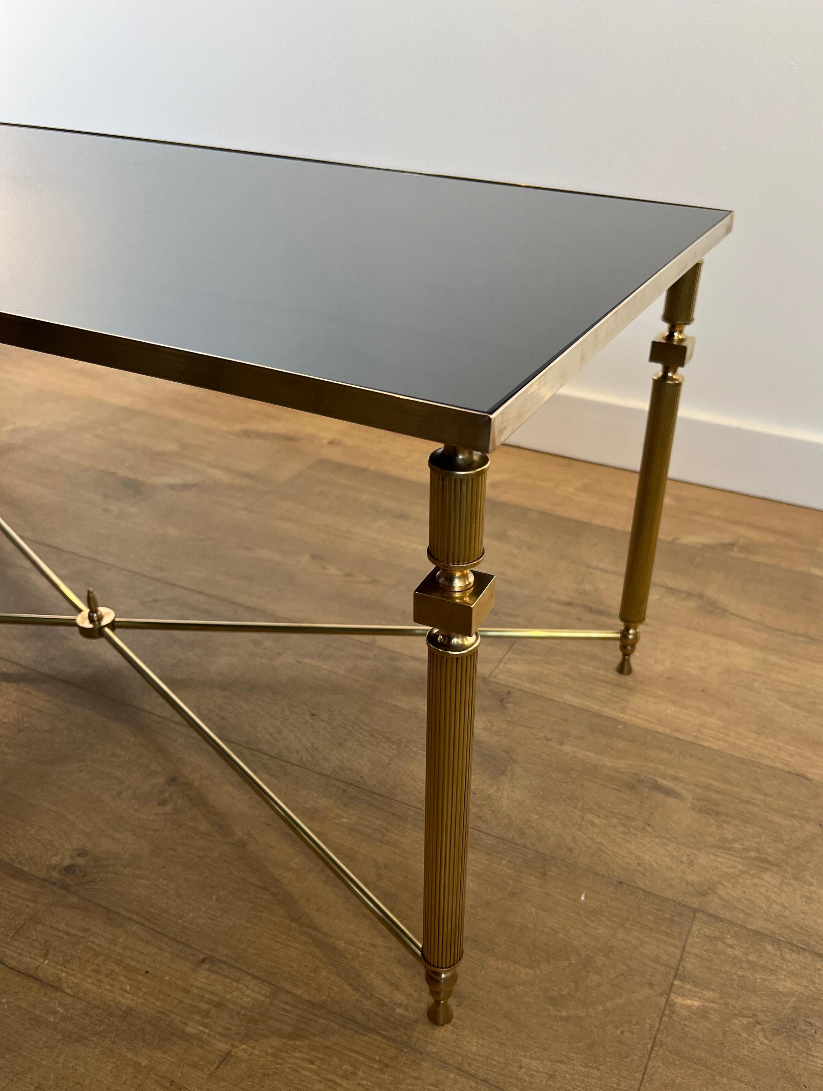 Brass Coffee Table with Black Lacquered Glass Top in the Style of Maison Jansen 10