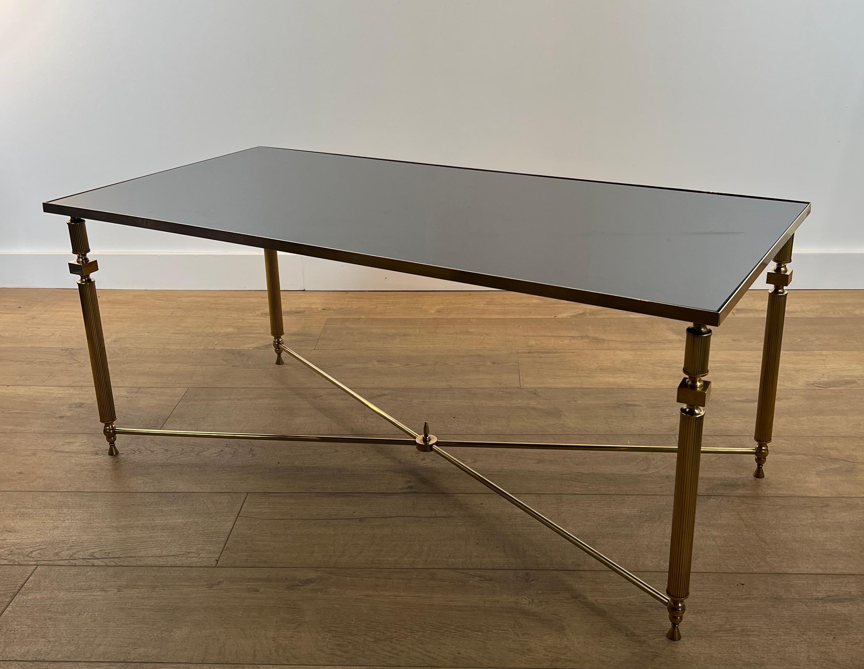 Brass Coffee Table with Black Lacquered Glass Top in the Style of Maison Jansen 14