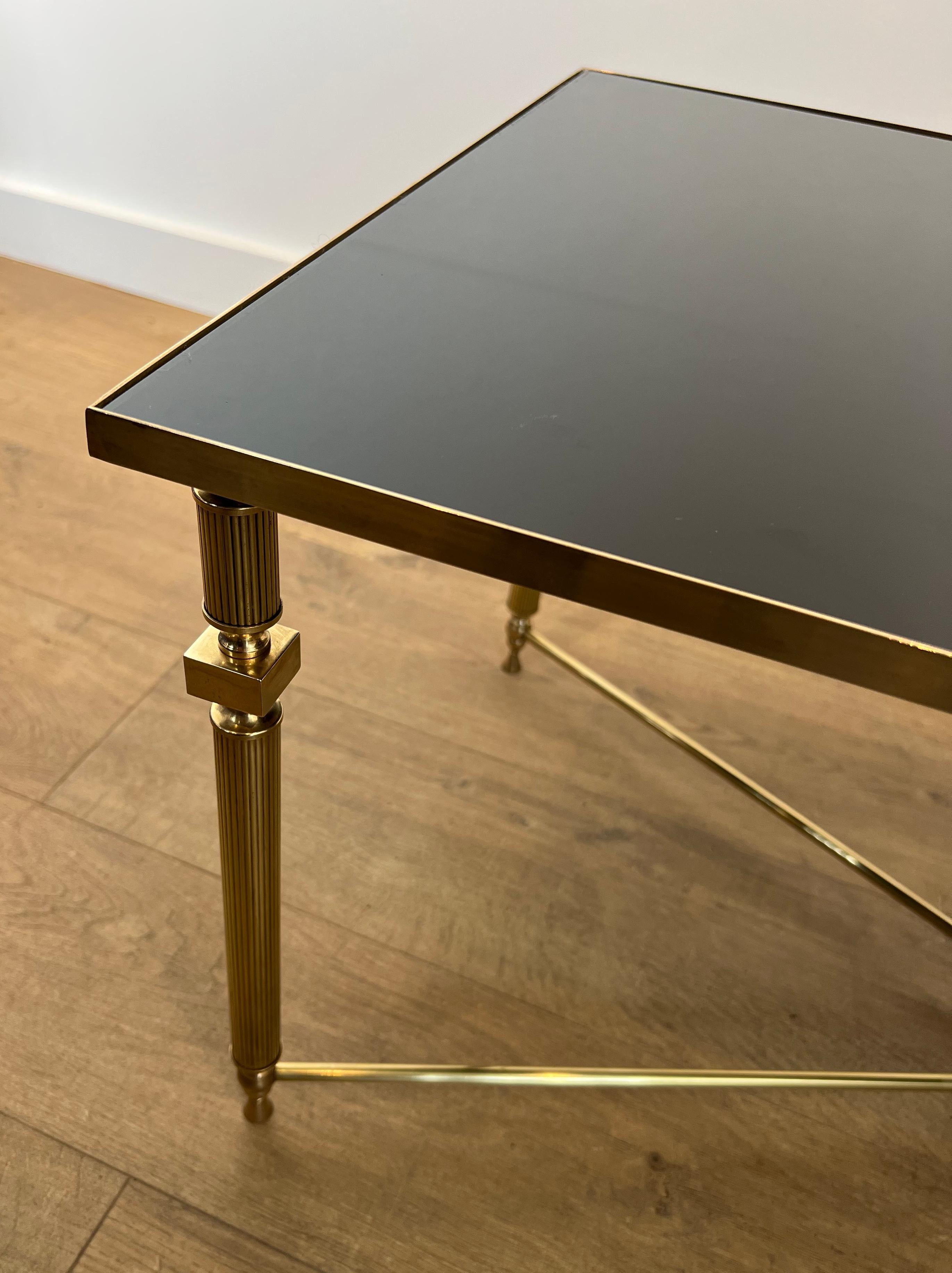 Mid-20th Century Brass Coffee Table with Black Lacquered Glass Top in the Style of Maison Jansen