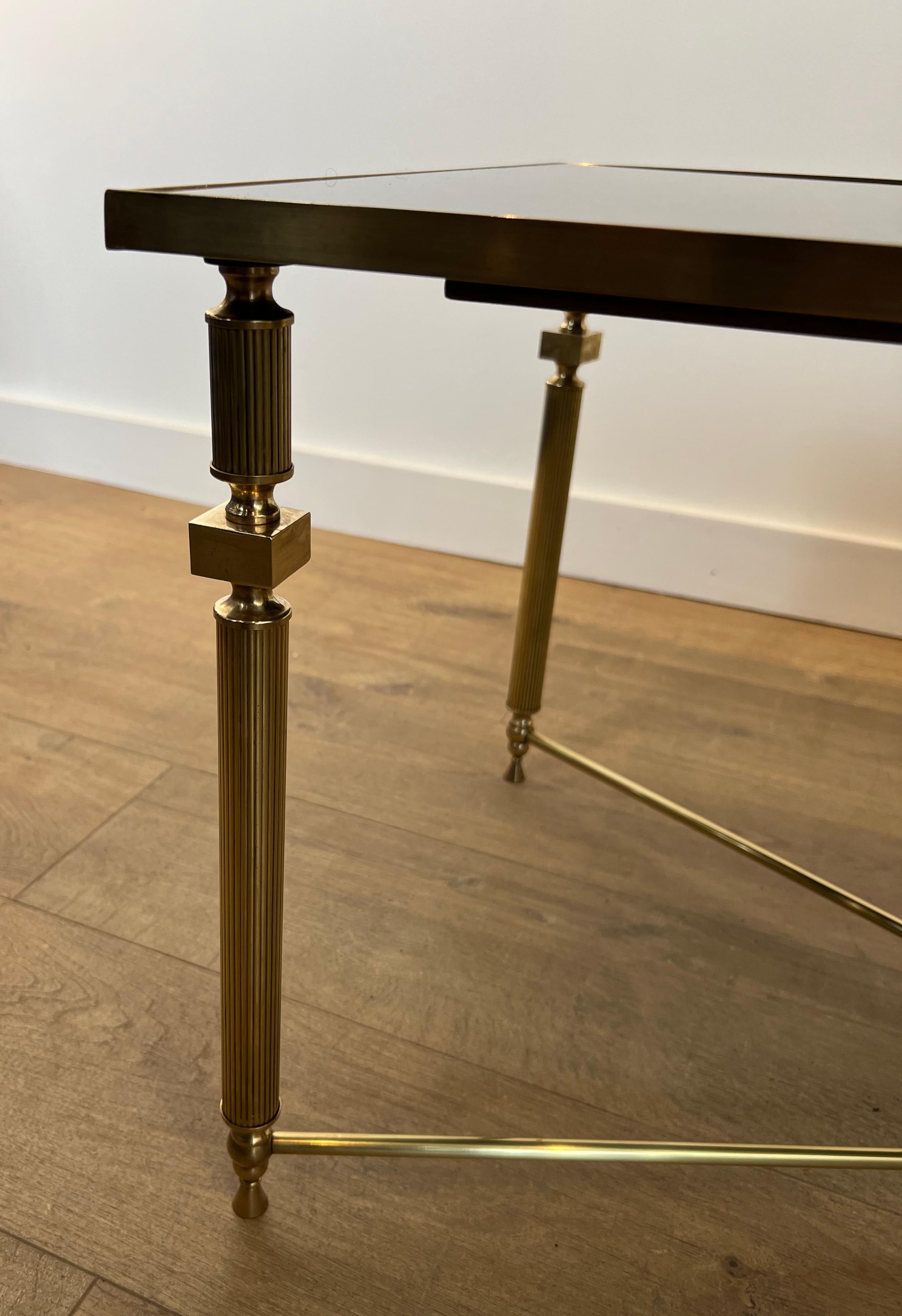 Brass Coffee Table with Black Lacquered Glass Top in the Style of Maison Jansen 1