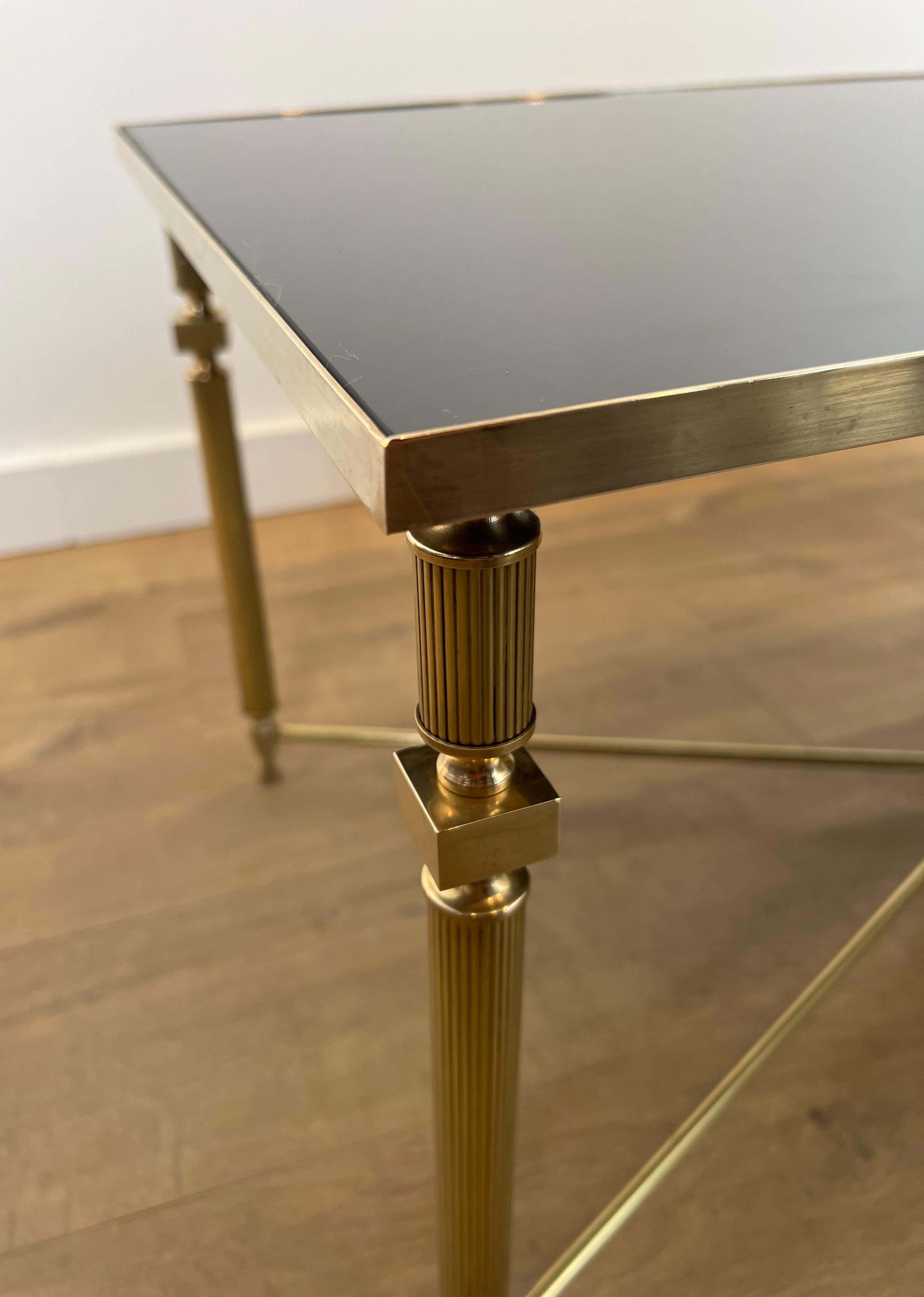Brass Coffee Table with Black Lacquered Glass Top in the Style of Maison Jansen 2