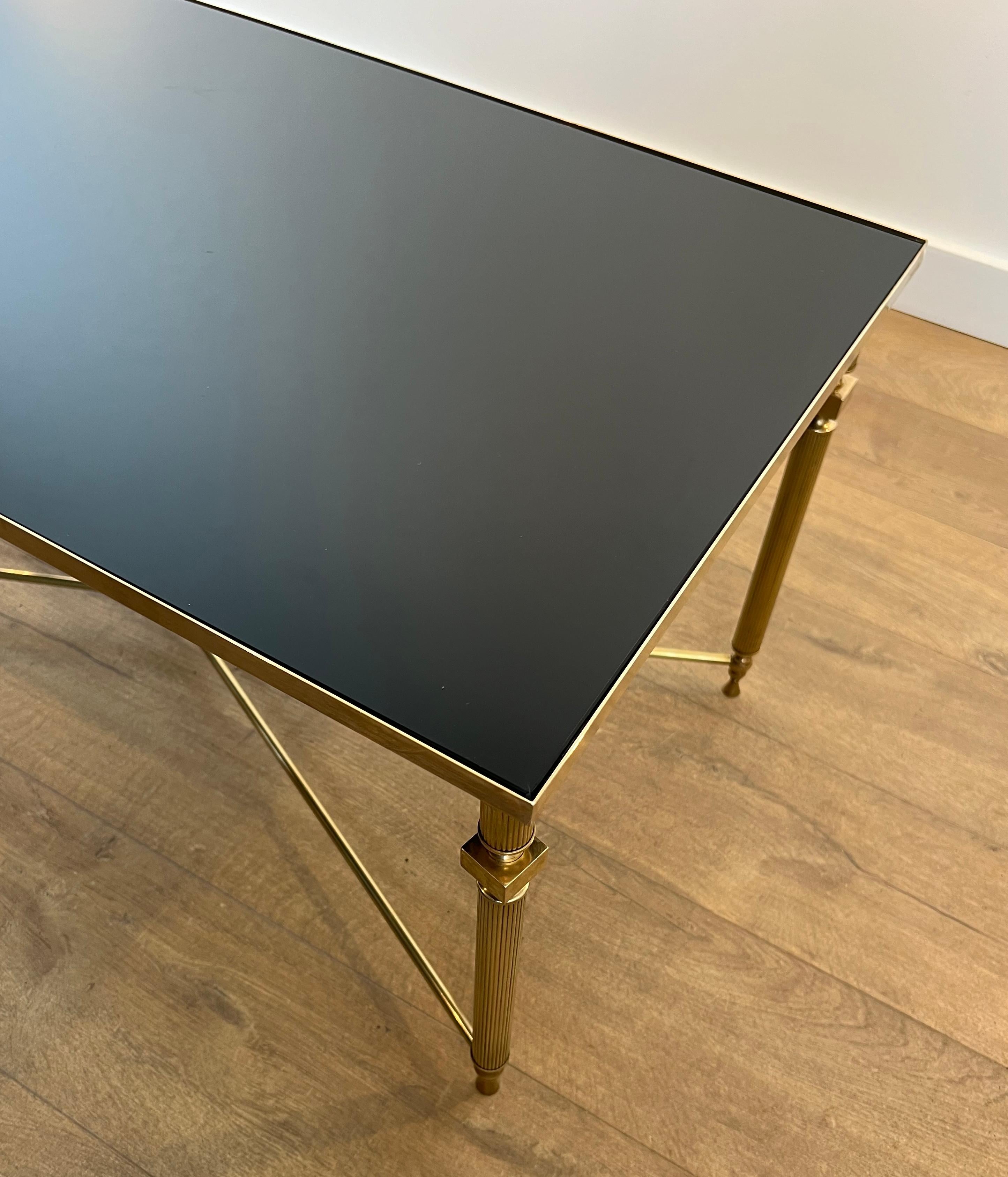Brass Coffee Table with Black Lacquered Glass Top in the Style of Maison Jansen 3