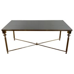 Brass Coffee Table with Black Lacquered Glass Top in the Style of Maison Jansen
