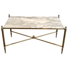 Brass Coffee Table with Carrara Marble Top by Maison Jansen