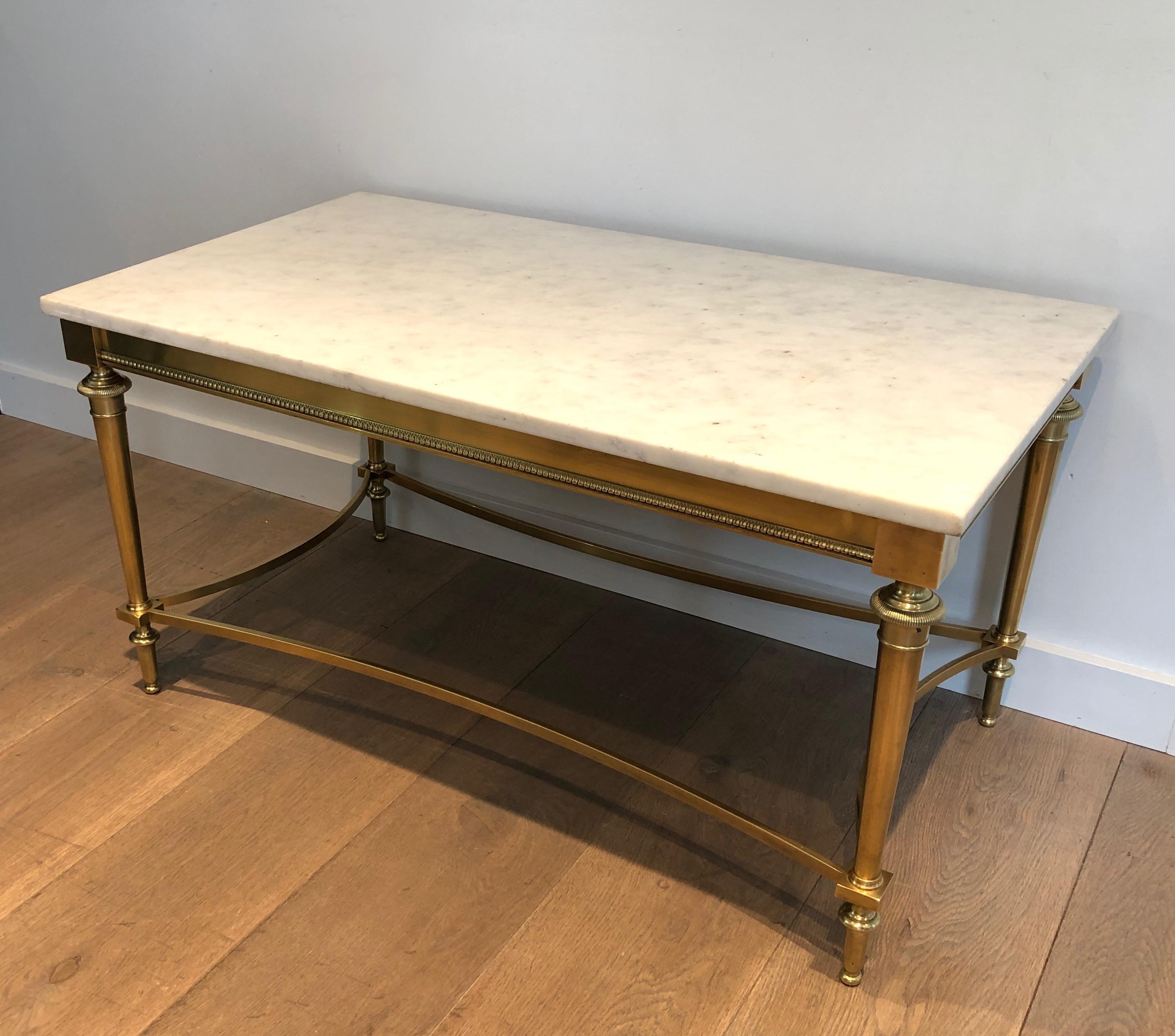 Brass Coffee Table with Carrara White Marble Top By Maison Ramsay For Sale 6
