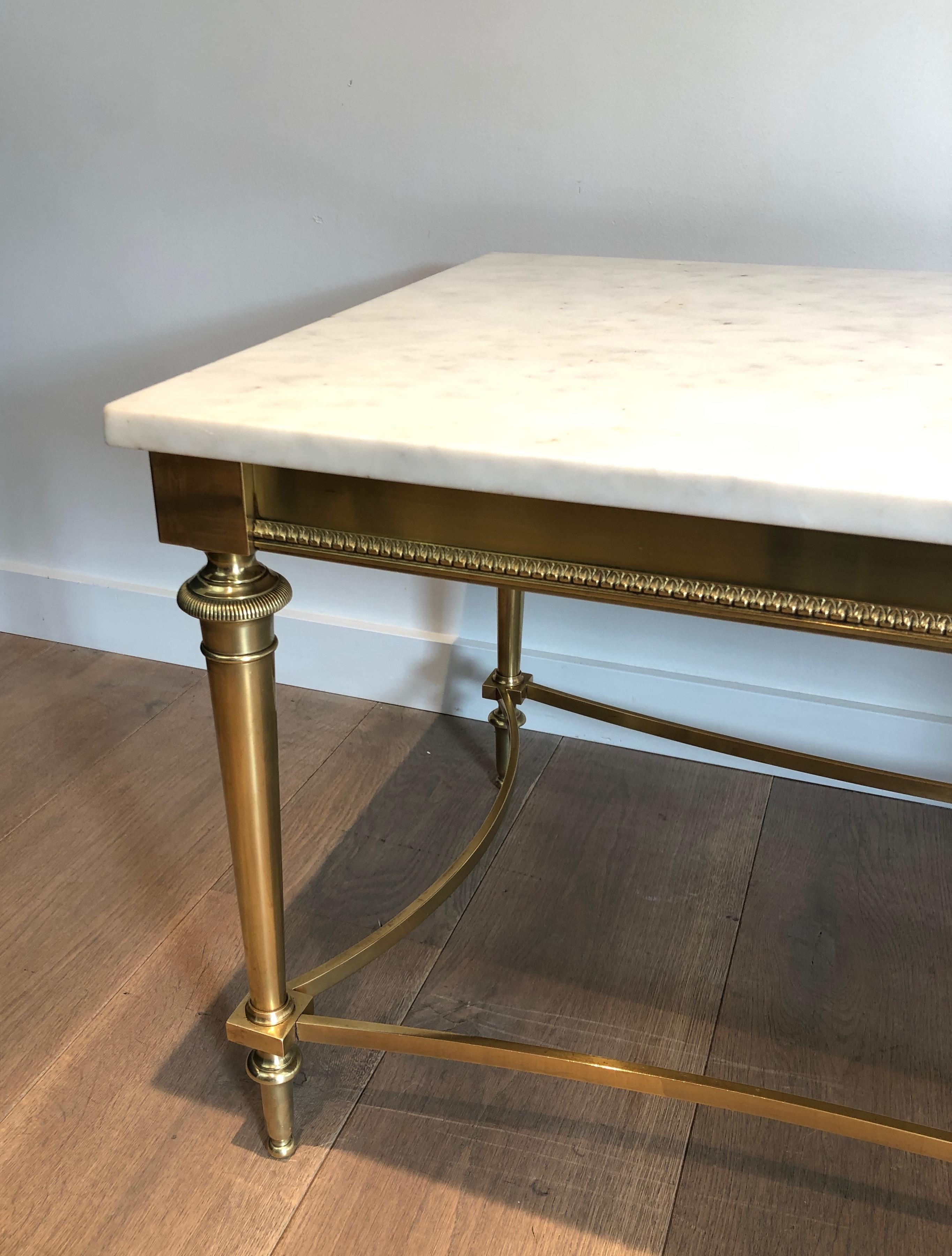 Brass Coffee Table with Carrara White Marble Top By Maison Ramsay For Sale 7