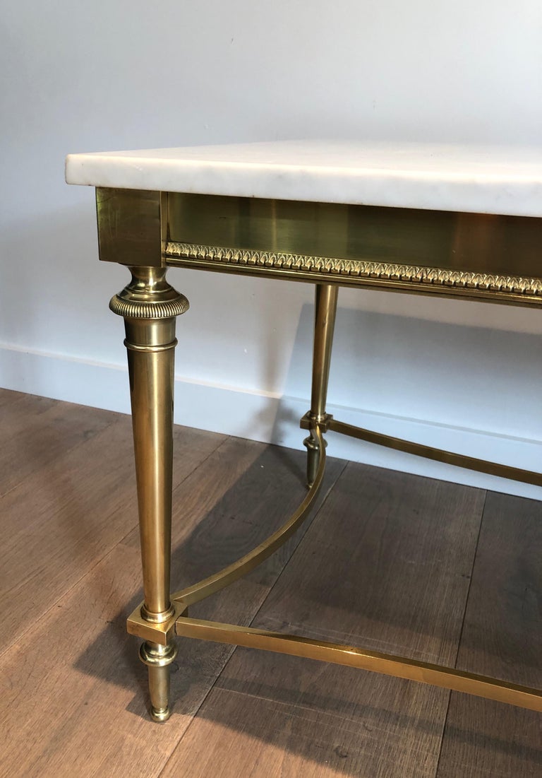 Brass Coffee Table with Carrara White Marble Top in the Style of Maison ...