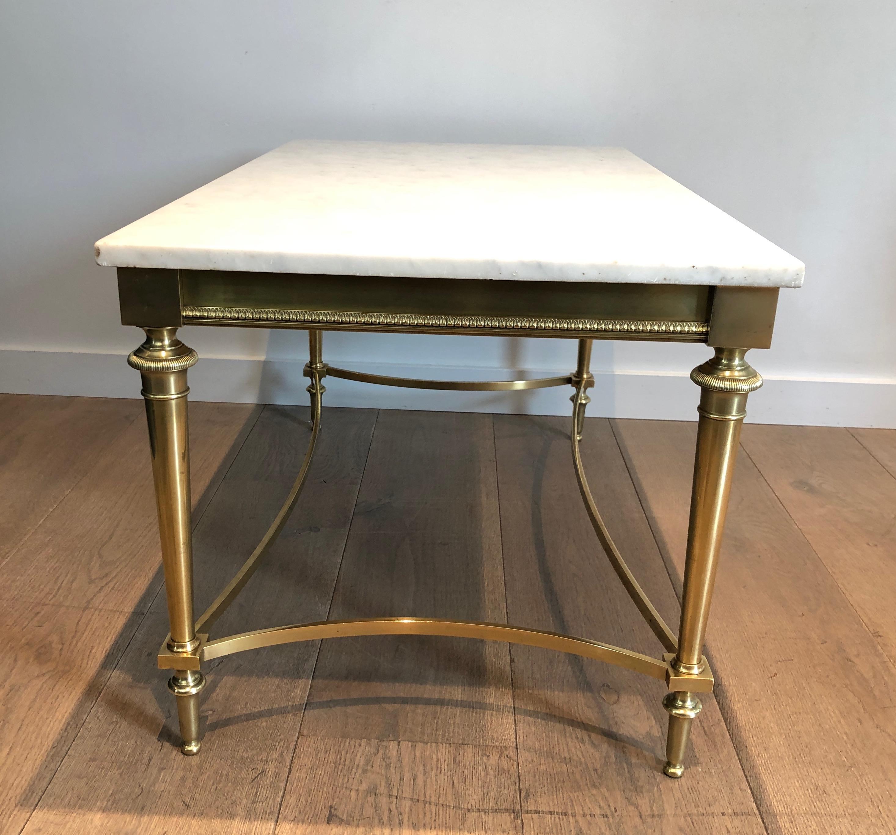 Mid-20th Century Brass Coffee Table with Carrara White Marble Top By Maison Ramsay For Sale