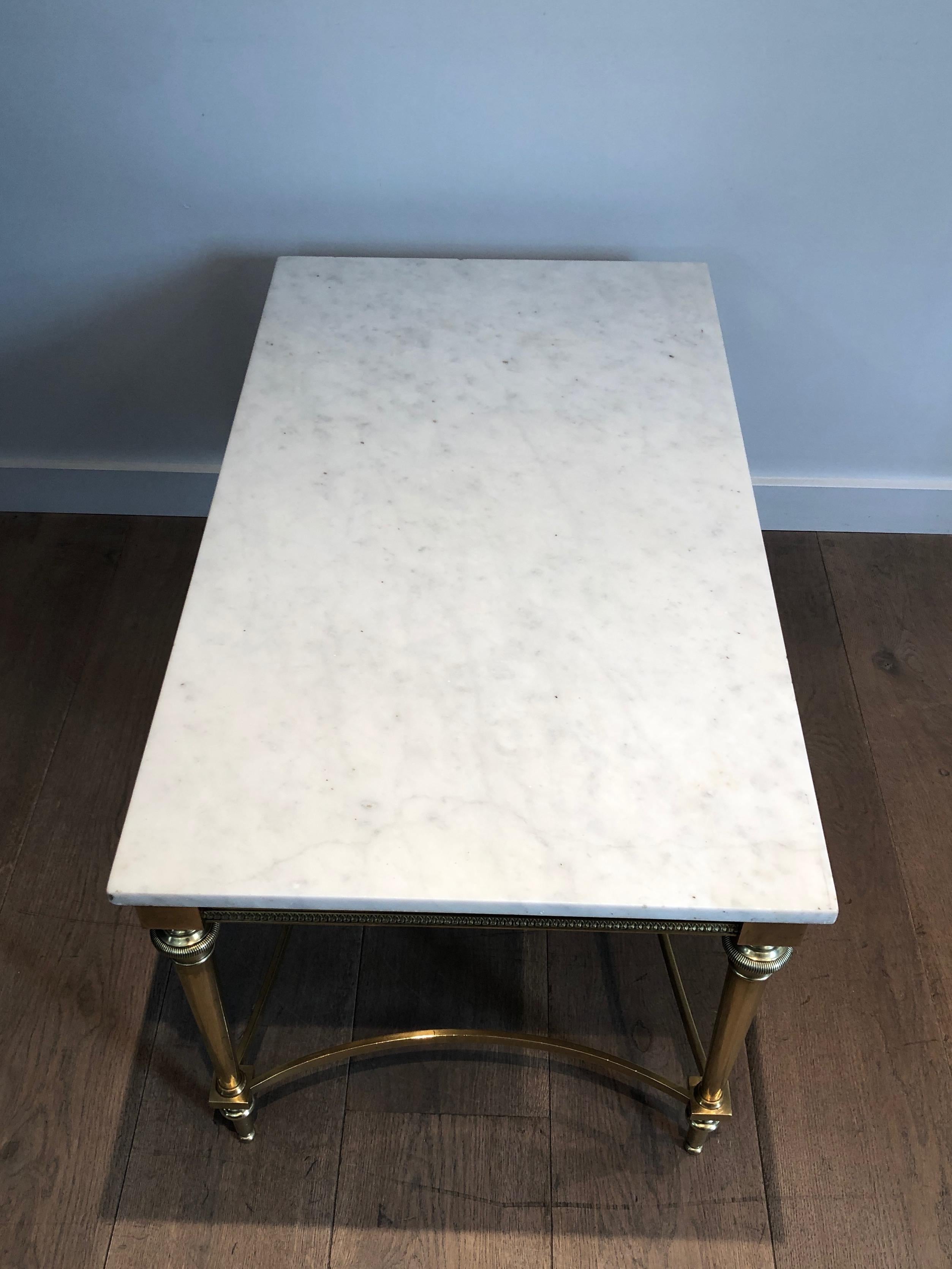 Brass Coffee Table with Carrara White Marble Top By Maison Ramsay For Sale 1