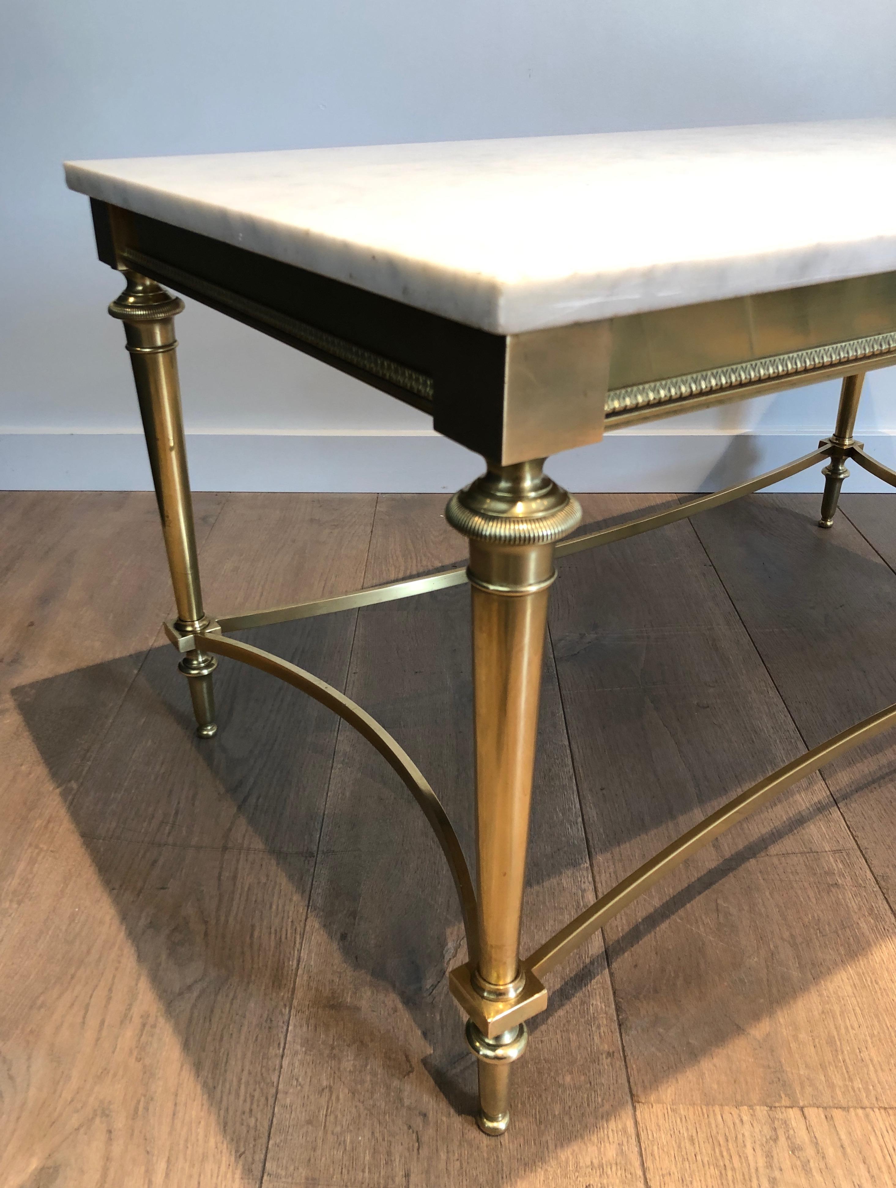 Brass Coffee Table with Carrara White Marble Top By Maison Ramsay For Sale 2