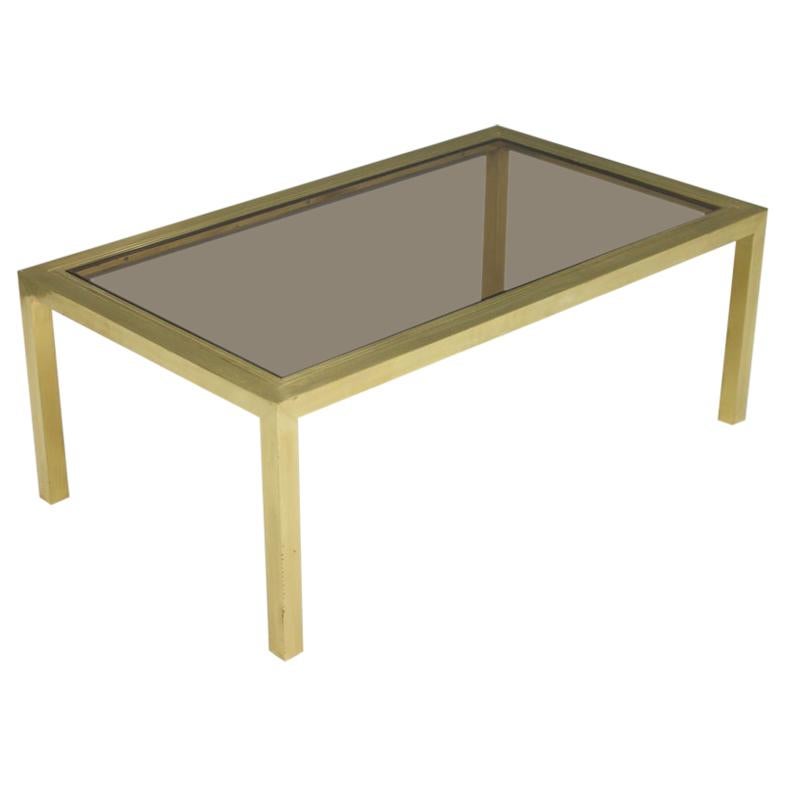 Brass Coffee Table with Glass 1960s For Sale