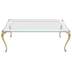 Brass Coffee Table with Glass Top and Mirrored Border