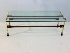 Mid-Century Modern Brass Coffee Table with Glass Top